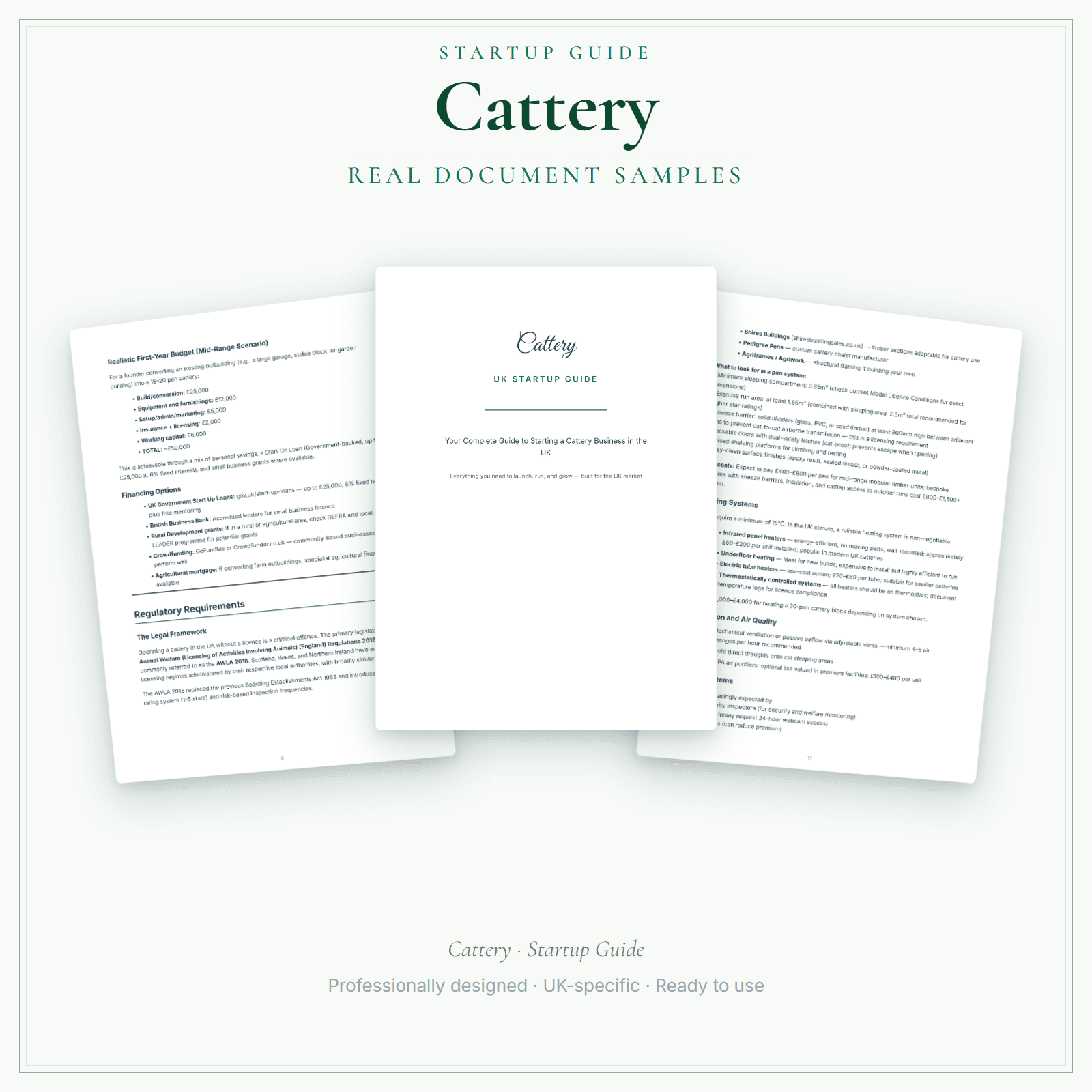 Cattery — Startup Guide sample pages preview