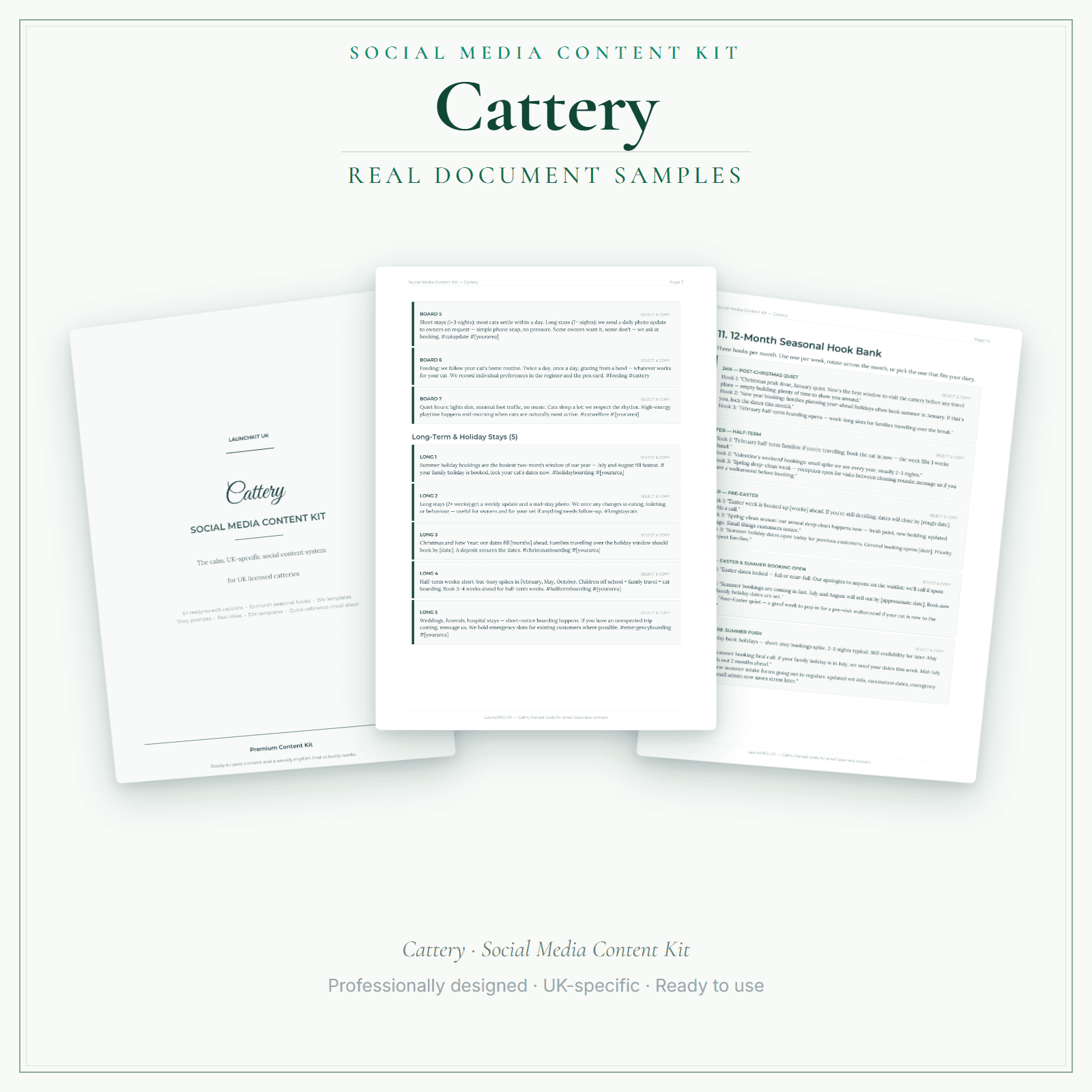 Cattery — Social Media Content Kit sample pages preview