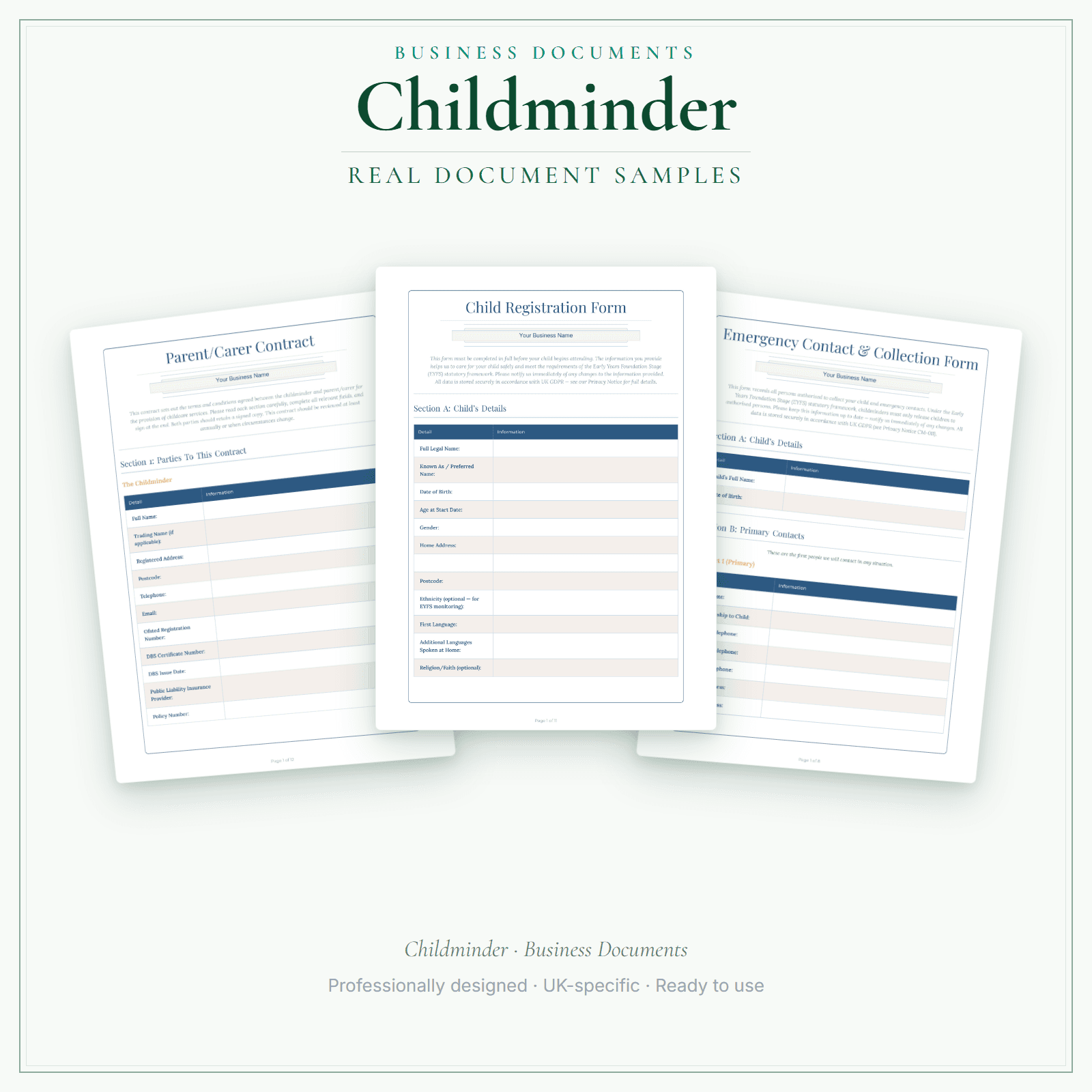 Childminder — Business Documents — Premium sample pages preview