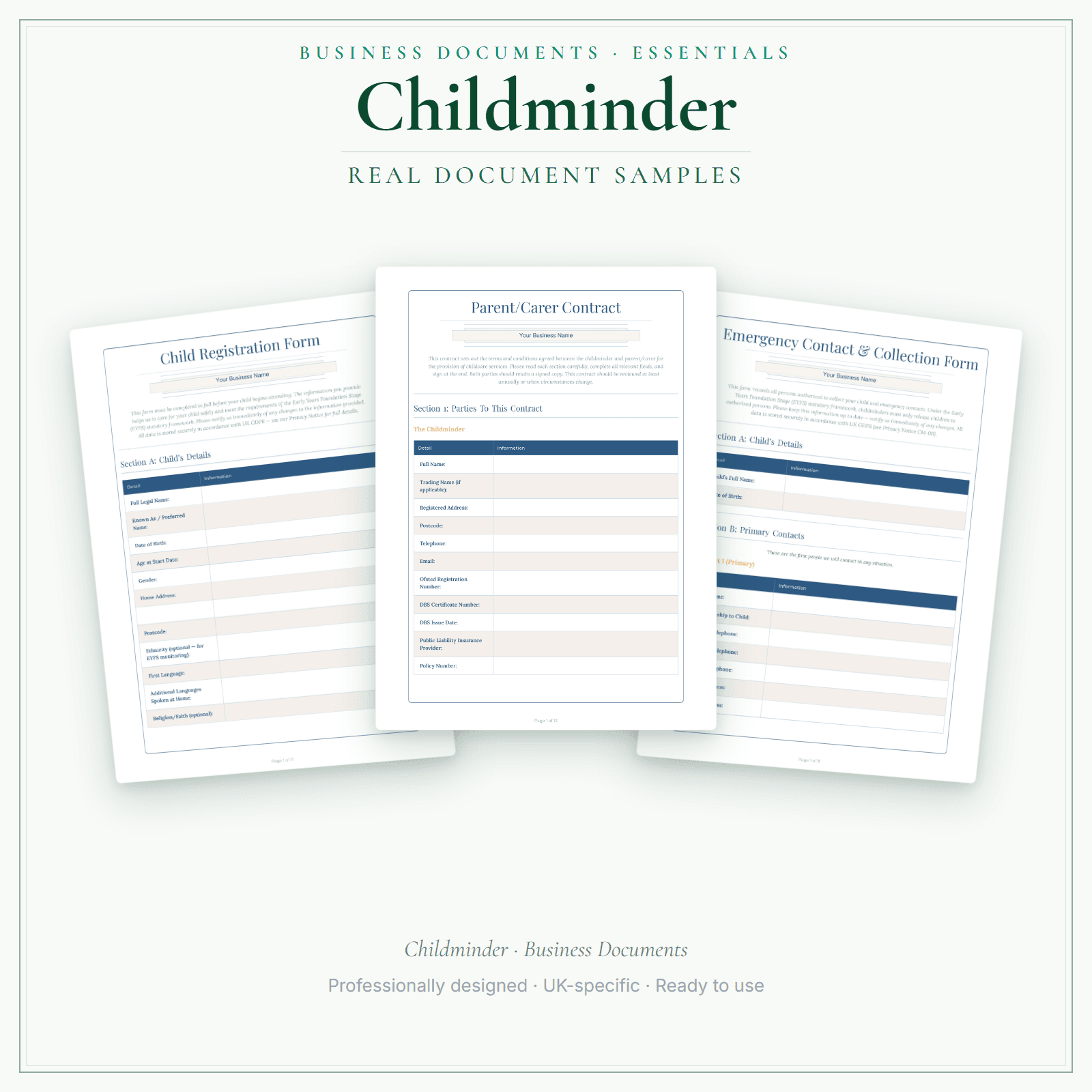 Childminder — Business Documents — Essential sample pages preview