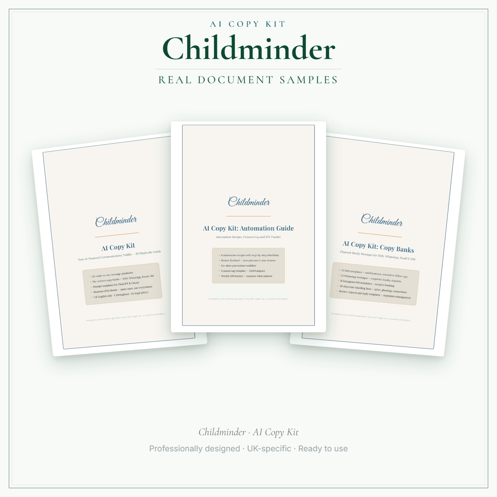 Childminder — AI Copy Kit sample pages preview
