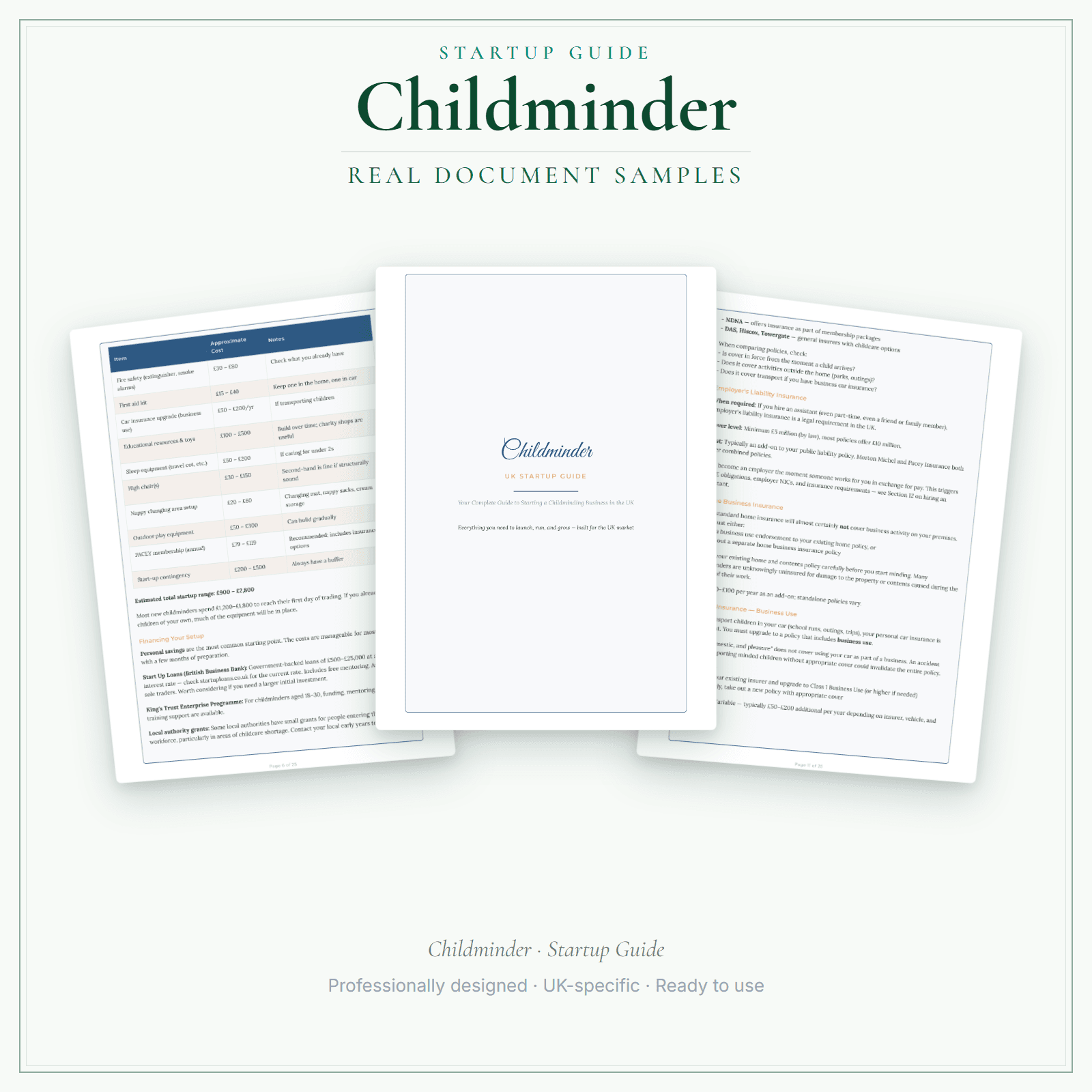 Childminder — Startup Guide sample pages preview
