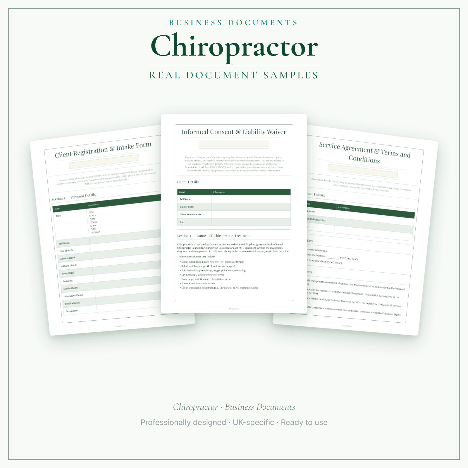 Chiropractor — Business Documents — Premium sample pages preview