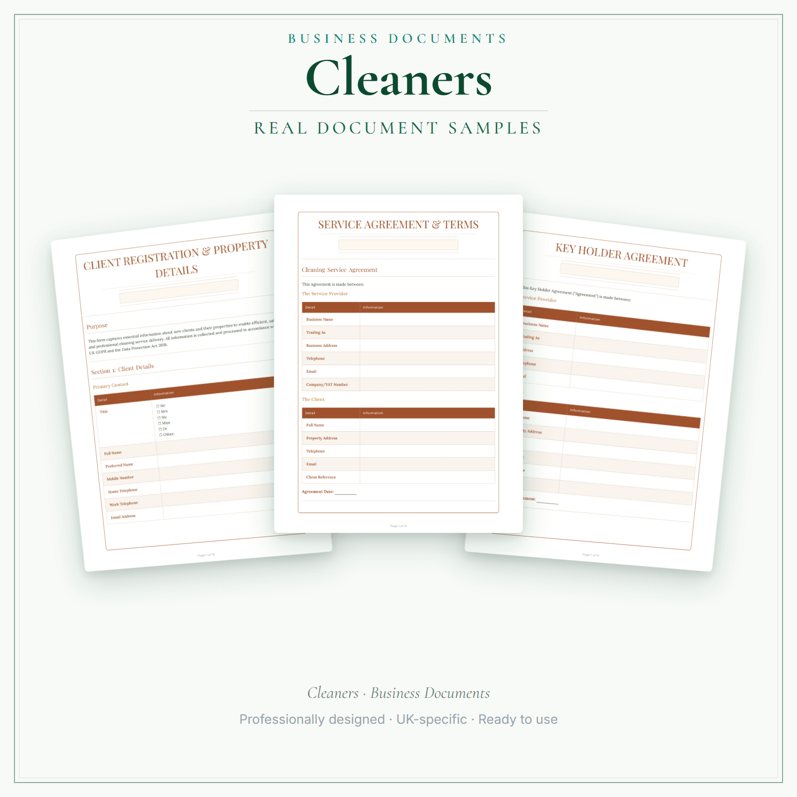 Cleaners — Business Documents — Premium sample pages preview