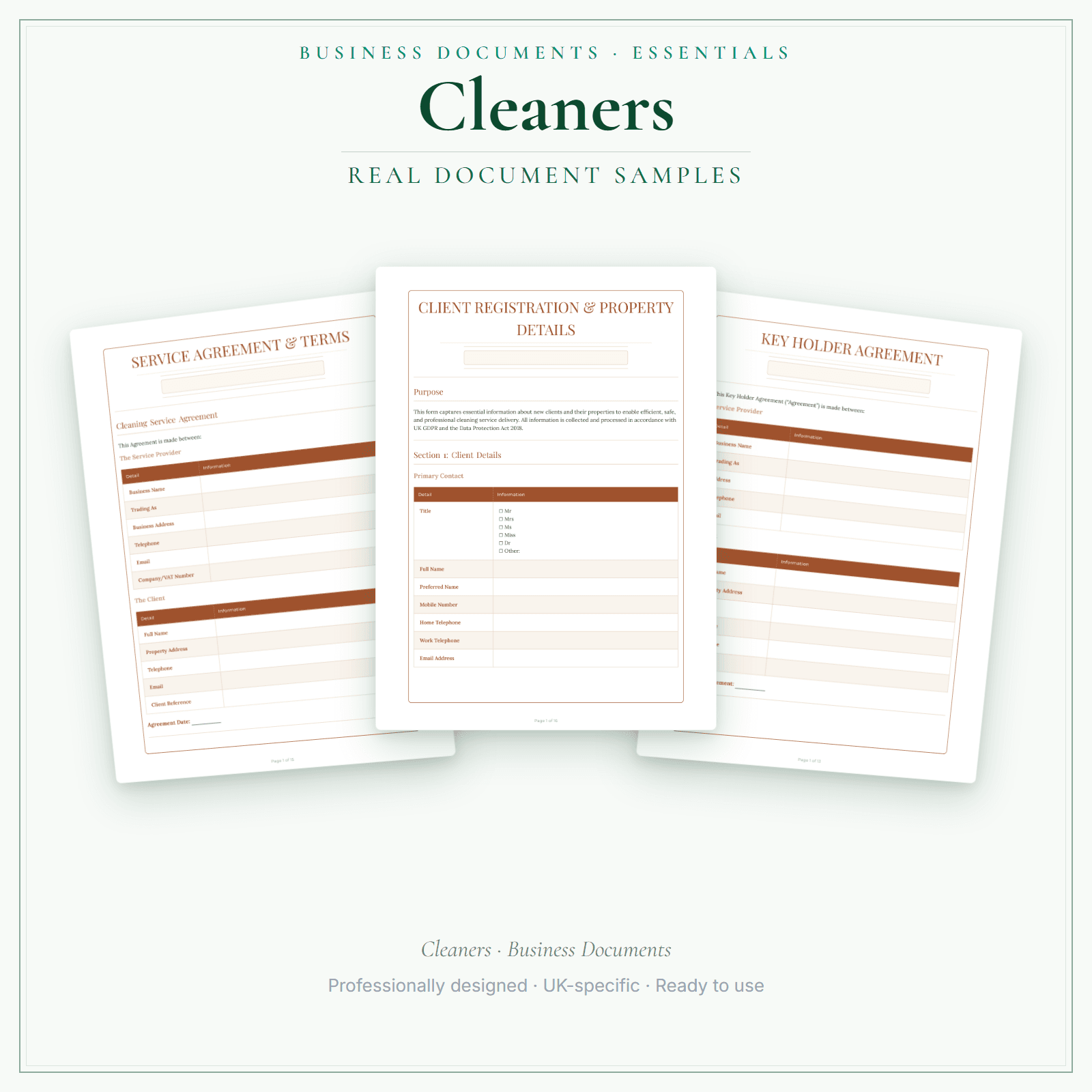 Cleaners — Business Documents — Essential sample pages preview