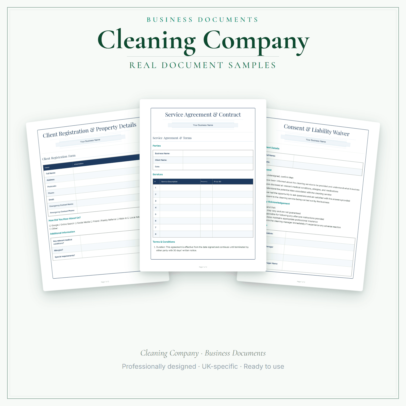 Cleaning Company — Business Documents — Premium sample pages preview