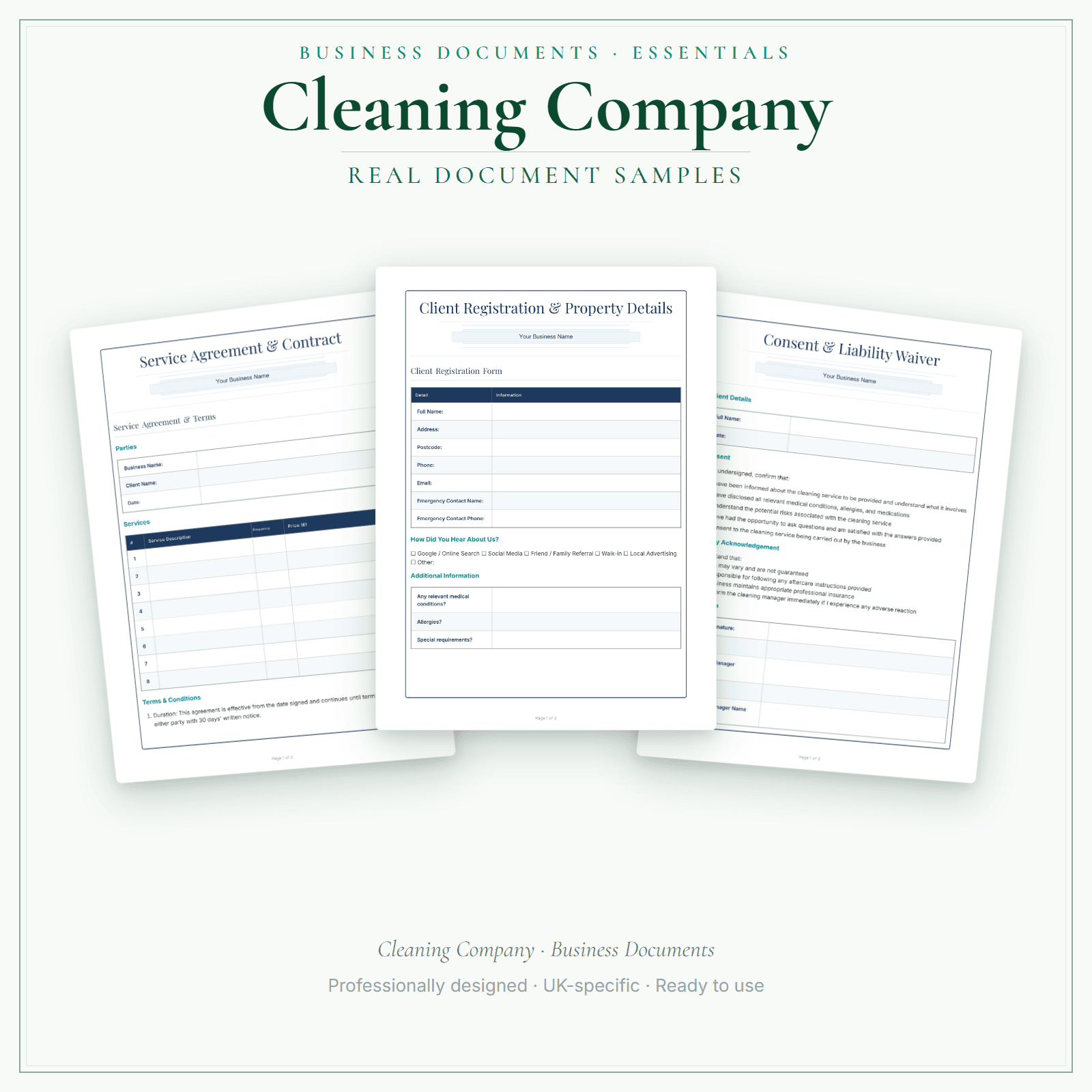 Cleaning Company — Business Documents — Essential sample pages preview