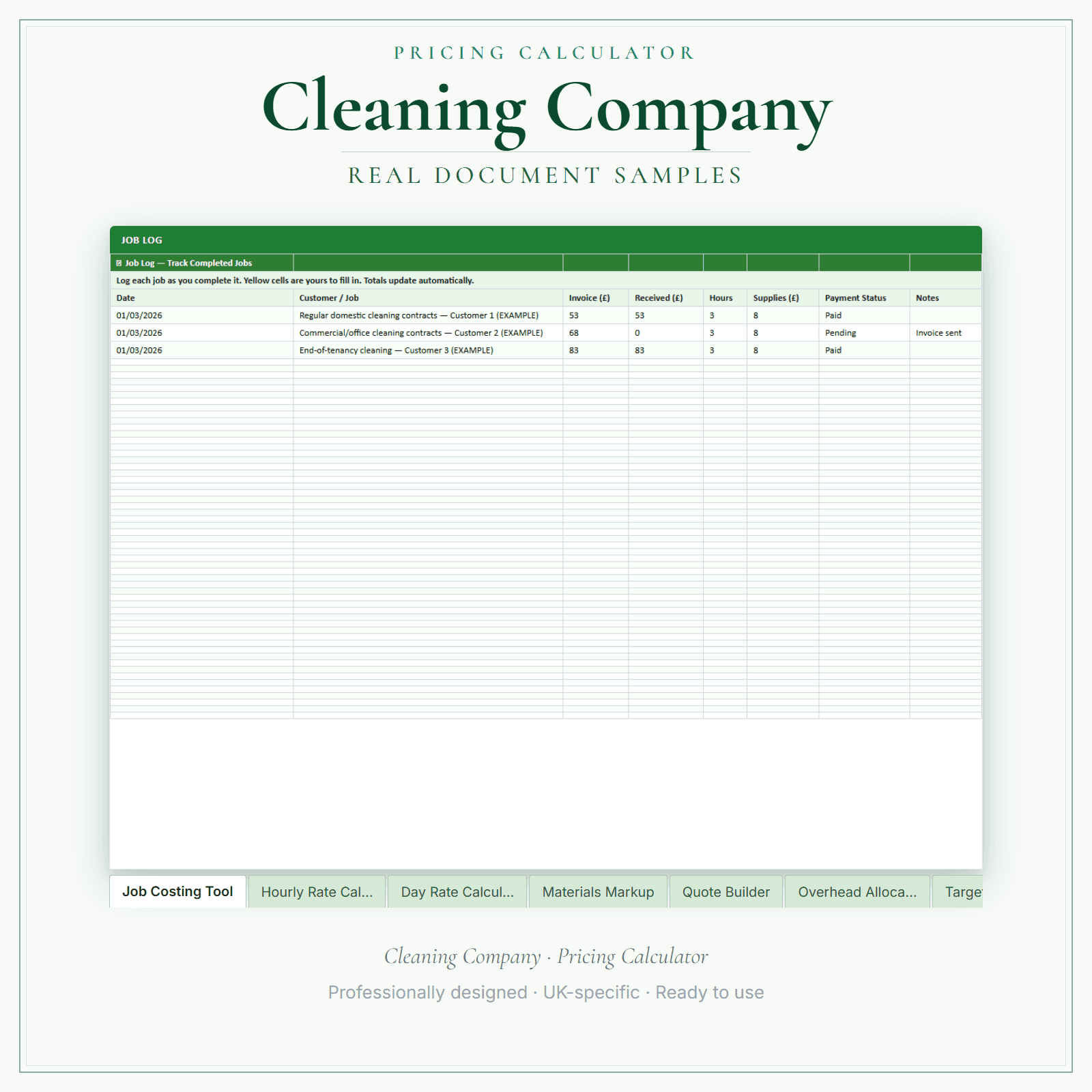Cleaning Company — Pricing Calculator — Premium sample pages preview