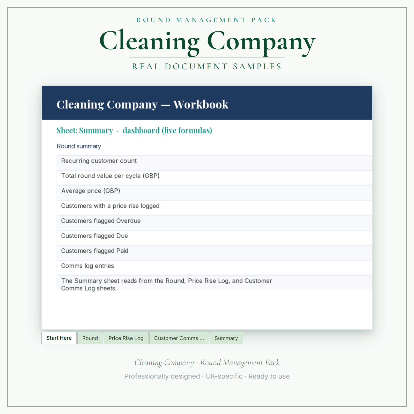 Cleaning Company — Round Management Pack sample pages preview