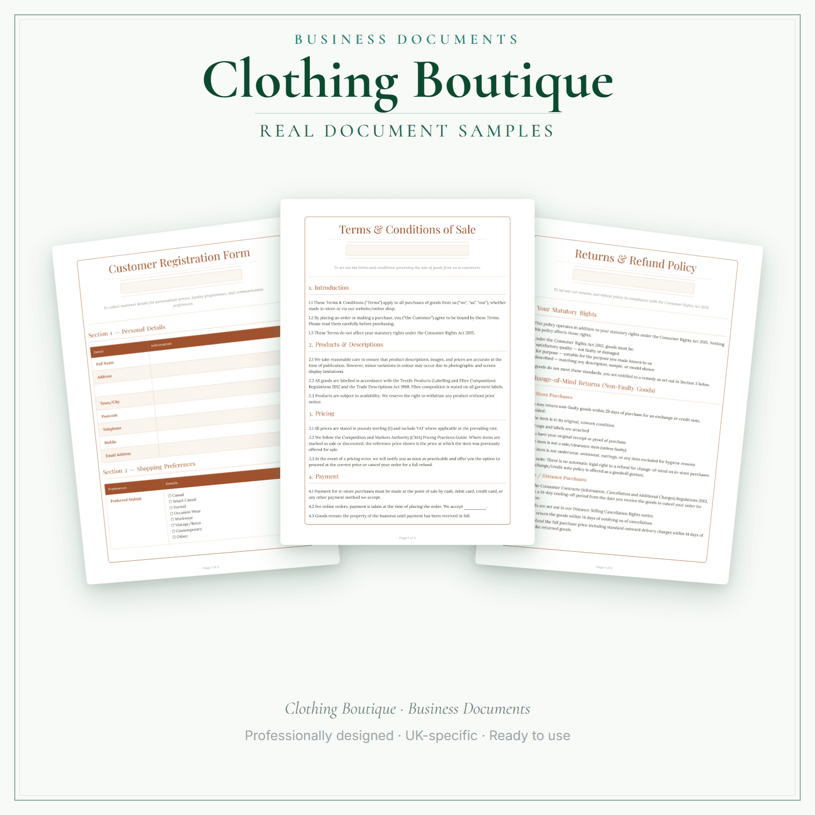 Clothing Boutique — Business Documents — Premium sample pages preview