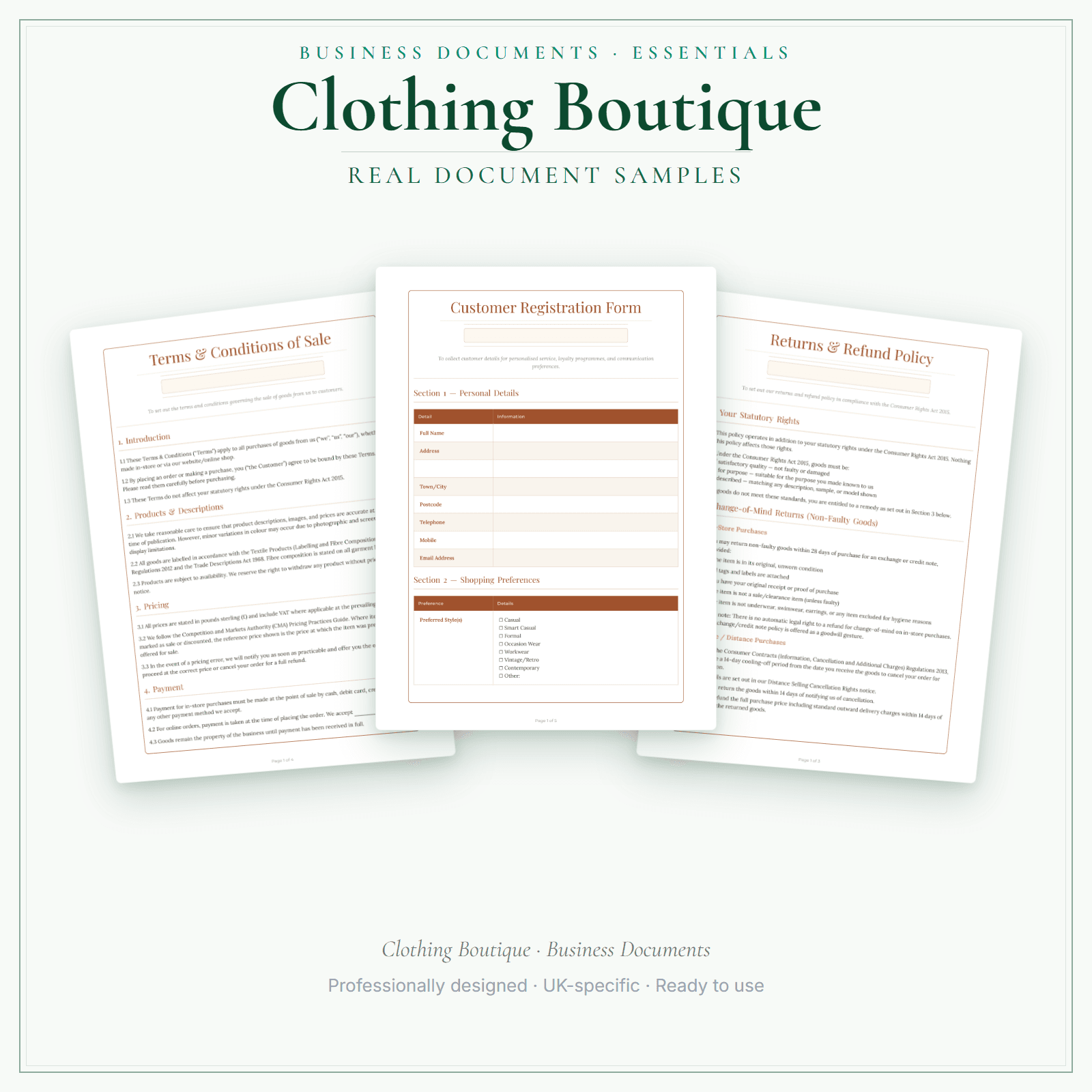 Clothing Boutique — Business Documents — Essential sample pages preview