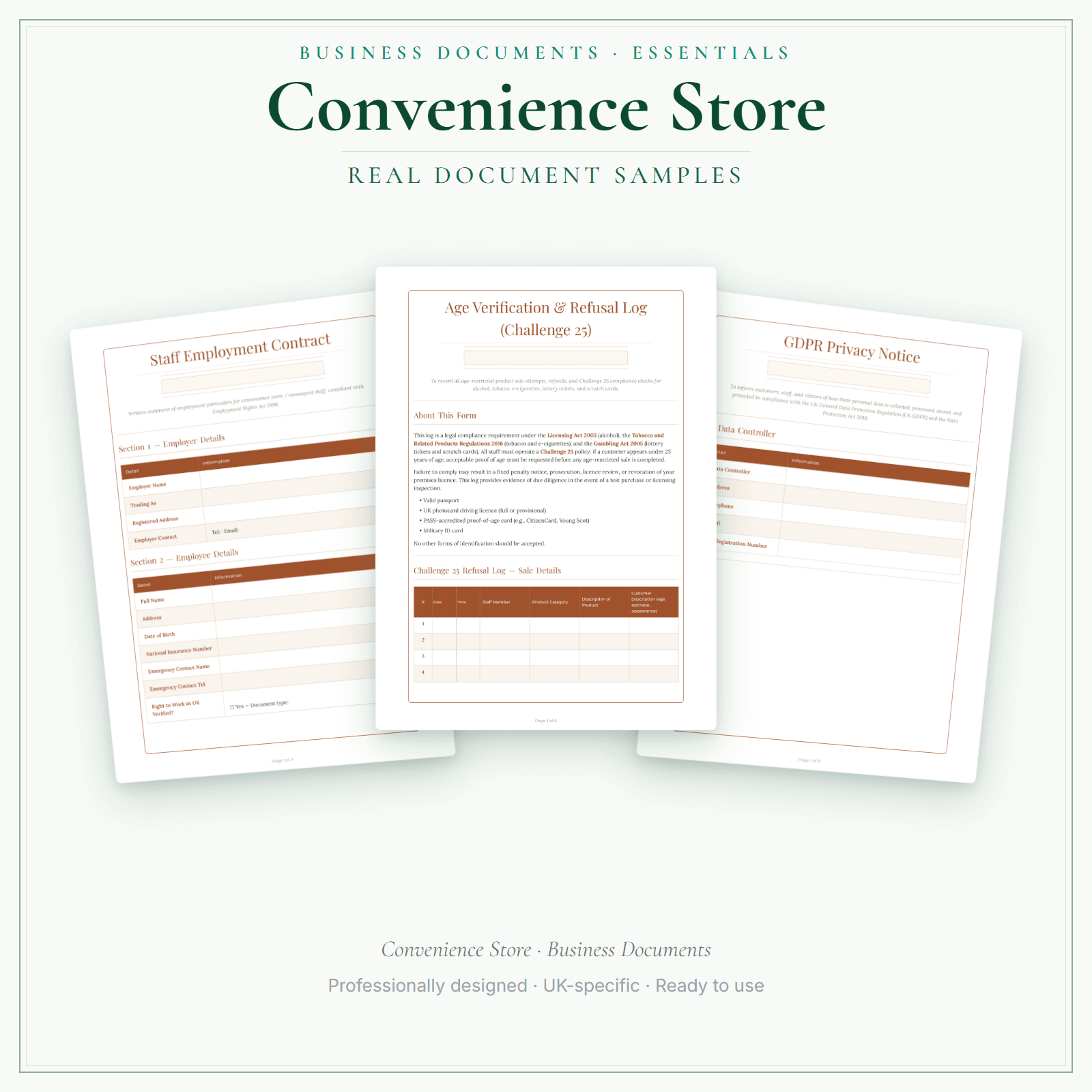 Convenience Store — Business Documents — Essential sample pages preview