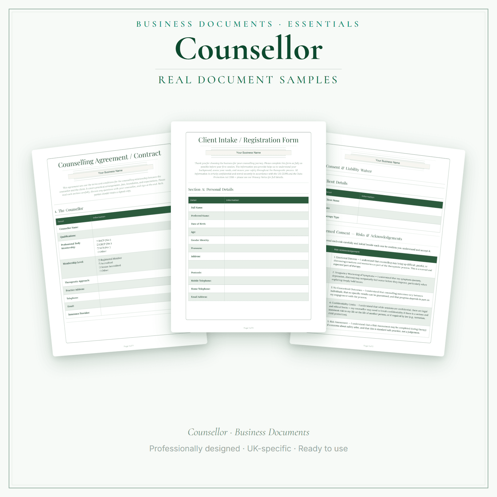 Counsellor — Business Documents — Essential sample pages preview