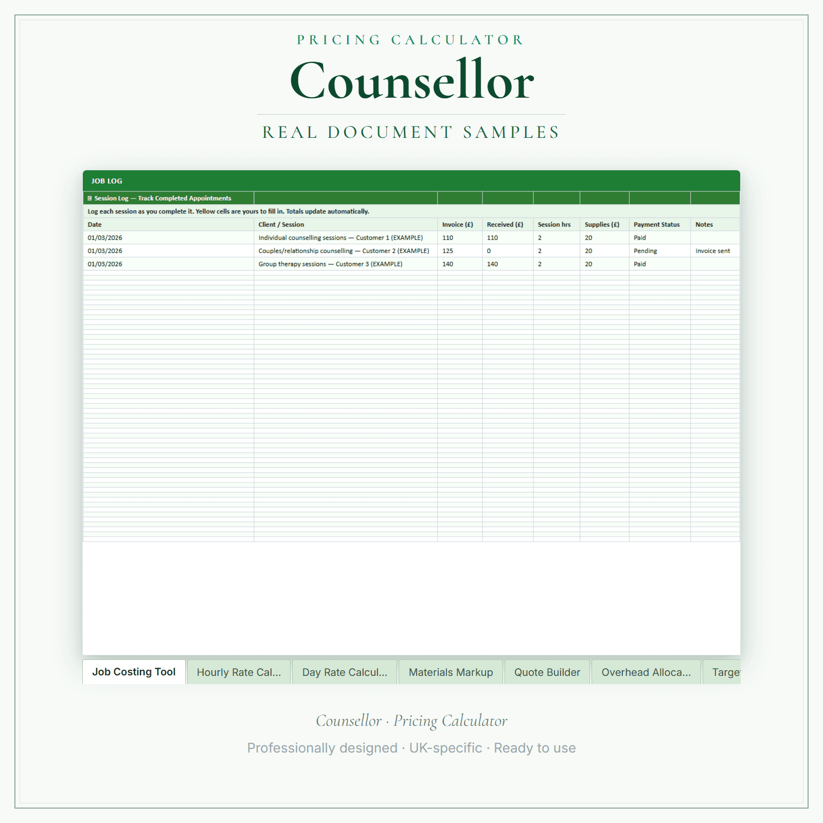 Counsellor — Pricing Calculator — Premium sample pages preview