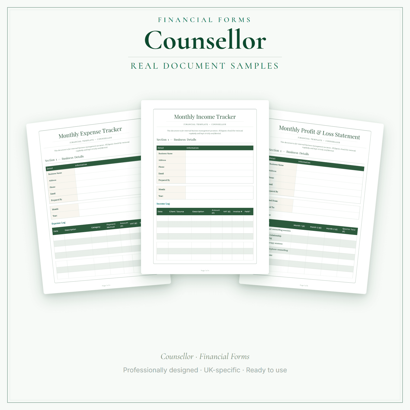 Counsellor — Financial Forms Bundle — Premium sample pages preview