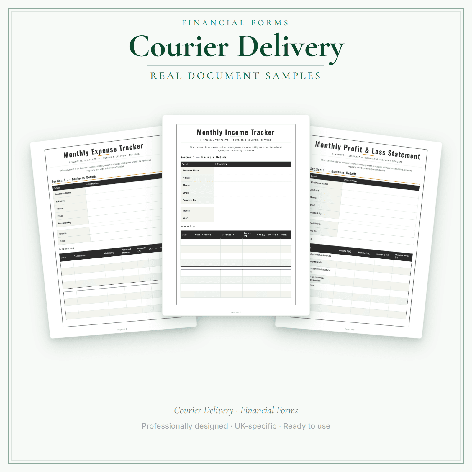 Courier Delivery — Financial Forms Bundle — Premium sample pages preview