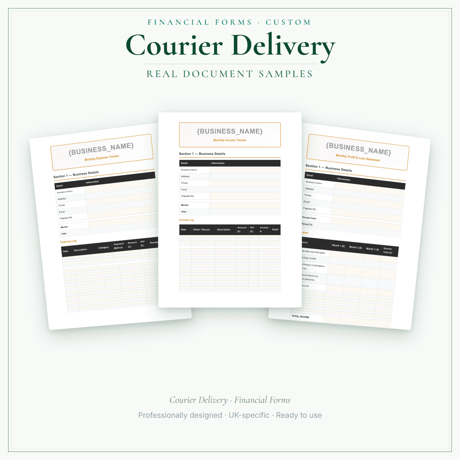 Courier Delivery — Financial Forms Bundle — Customisable sample pages preview