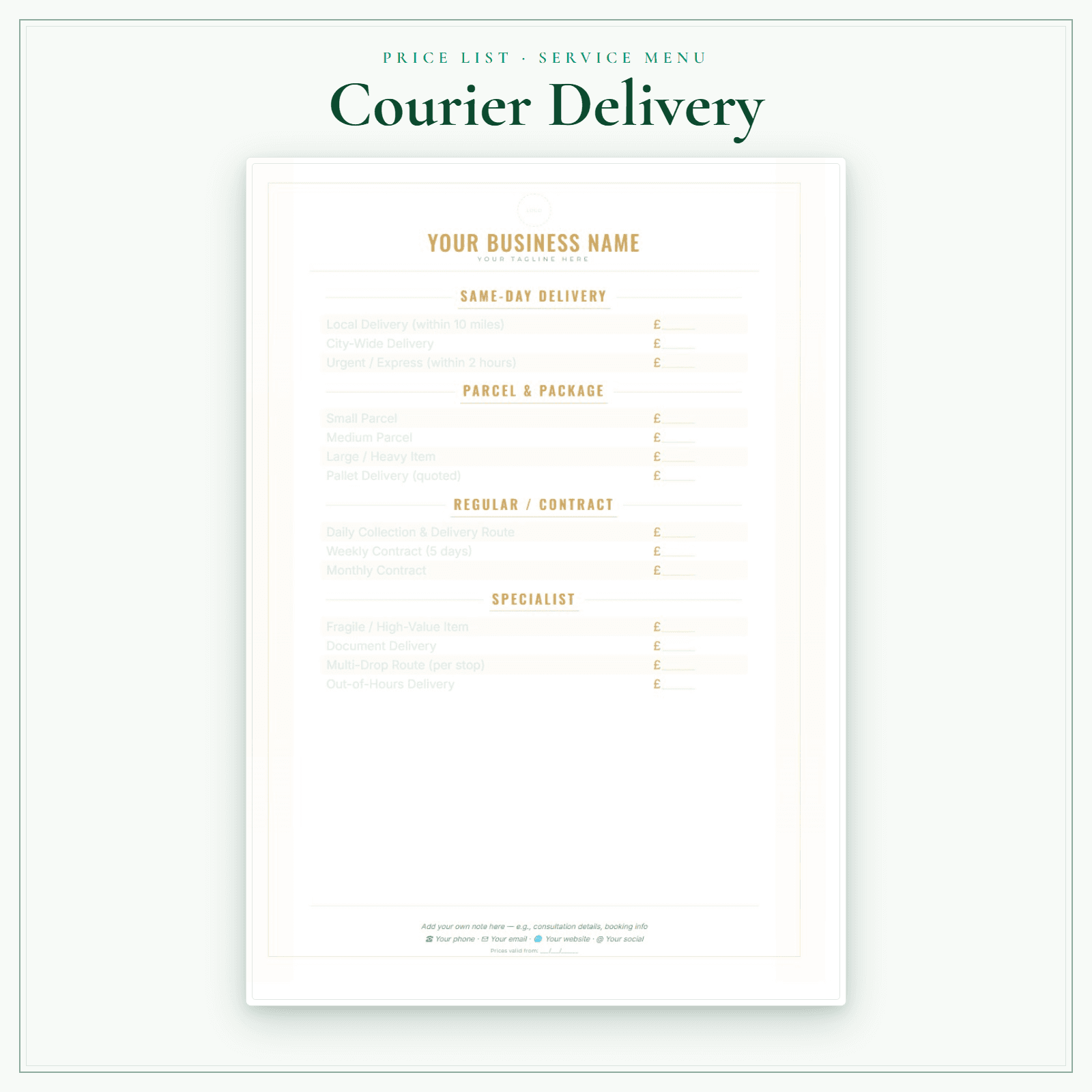 Courier Delivery — Price List & Service Menu sample pages preview