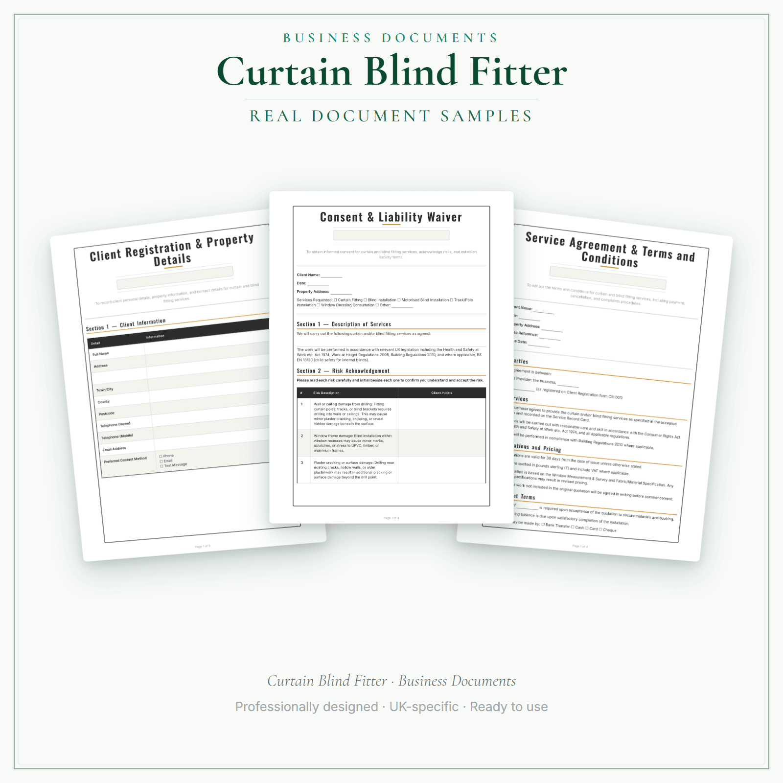 Curtain Blind Fitter — Business Documents — Premium sample pages preview