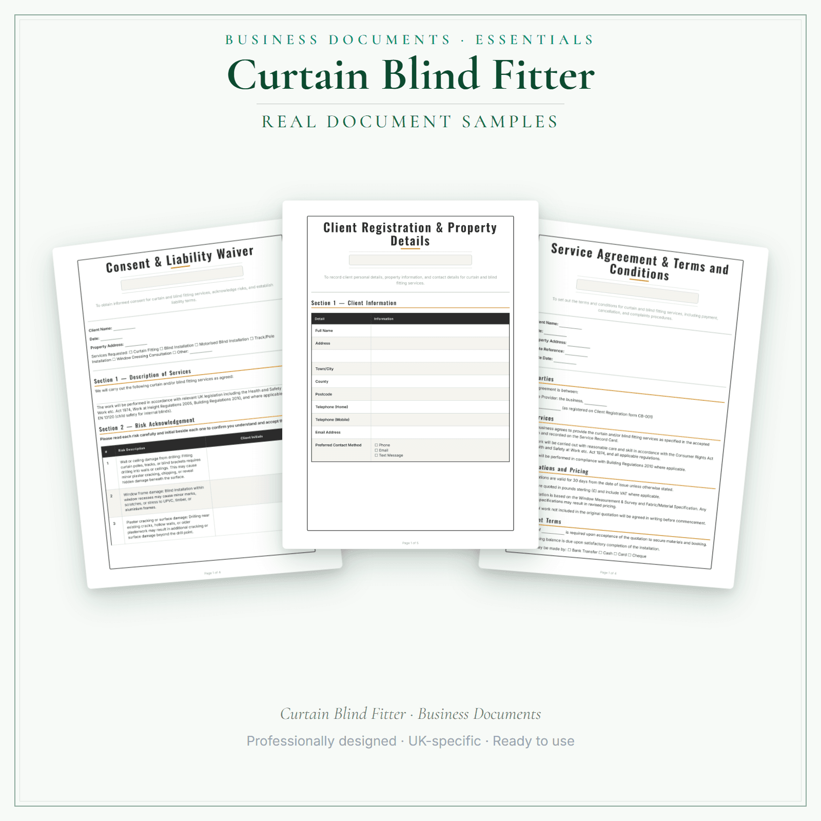 Curtain Blind Fitter — Business Documents — Essential sample pages preview