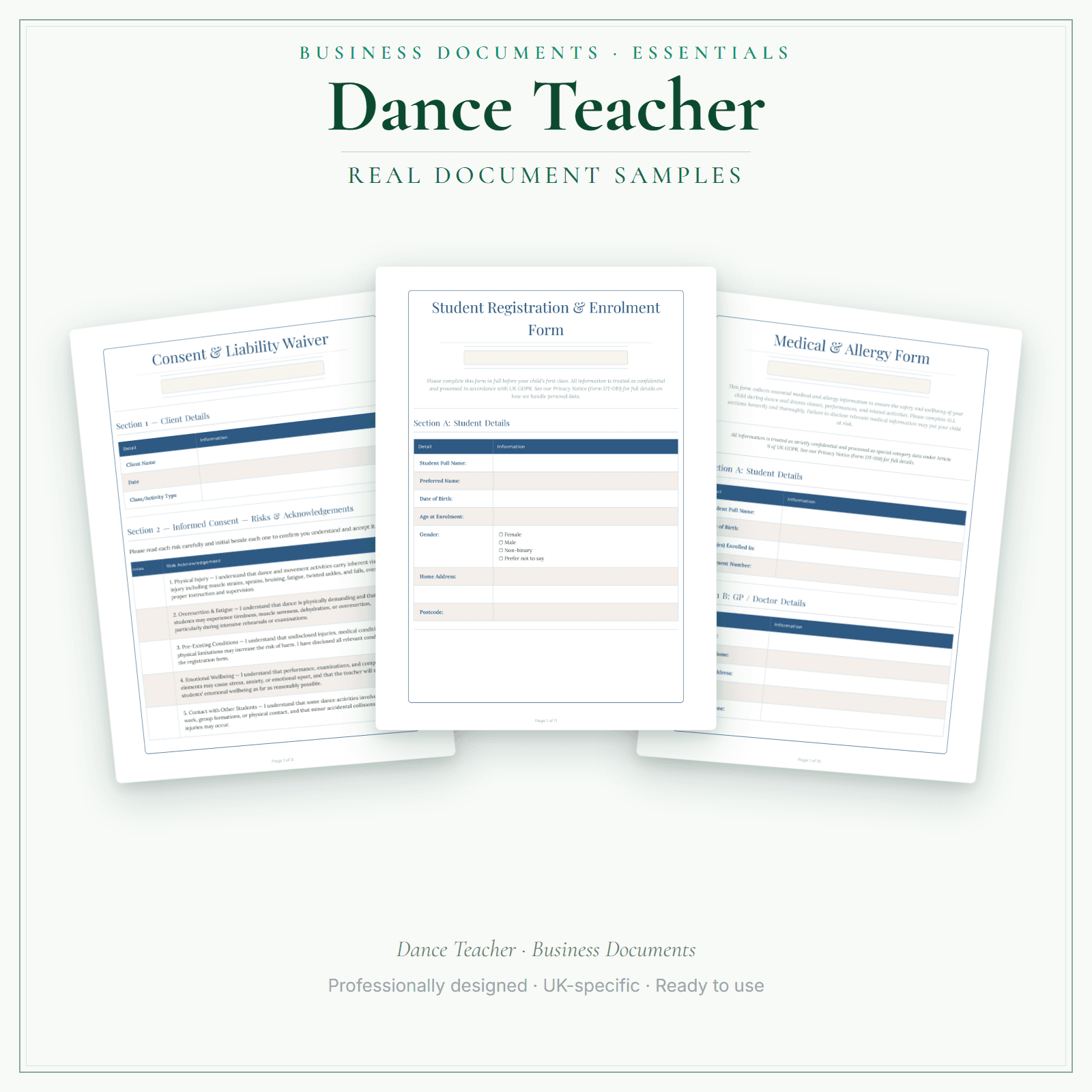 Dance Teacher — Business Documents — Essential sample pages preview