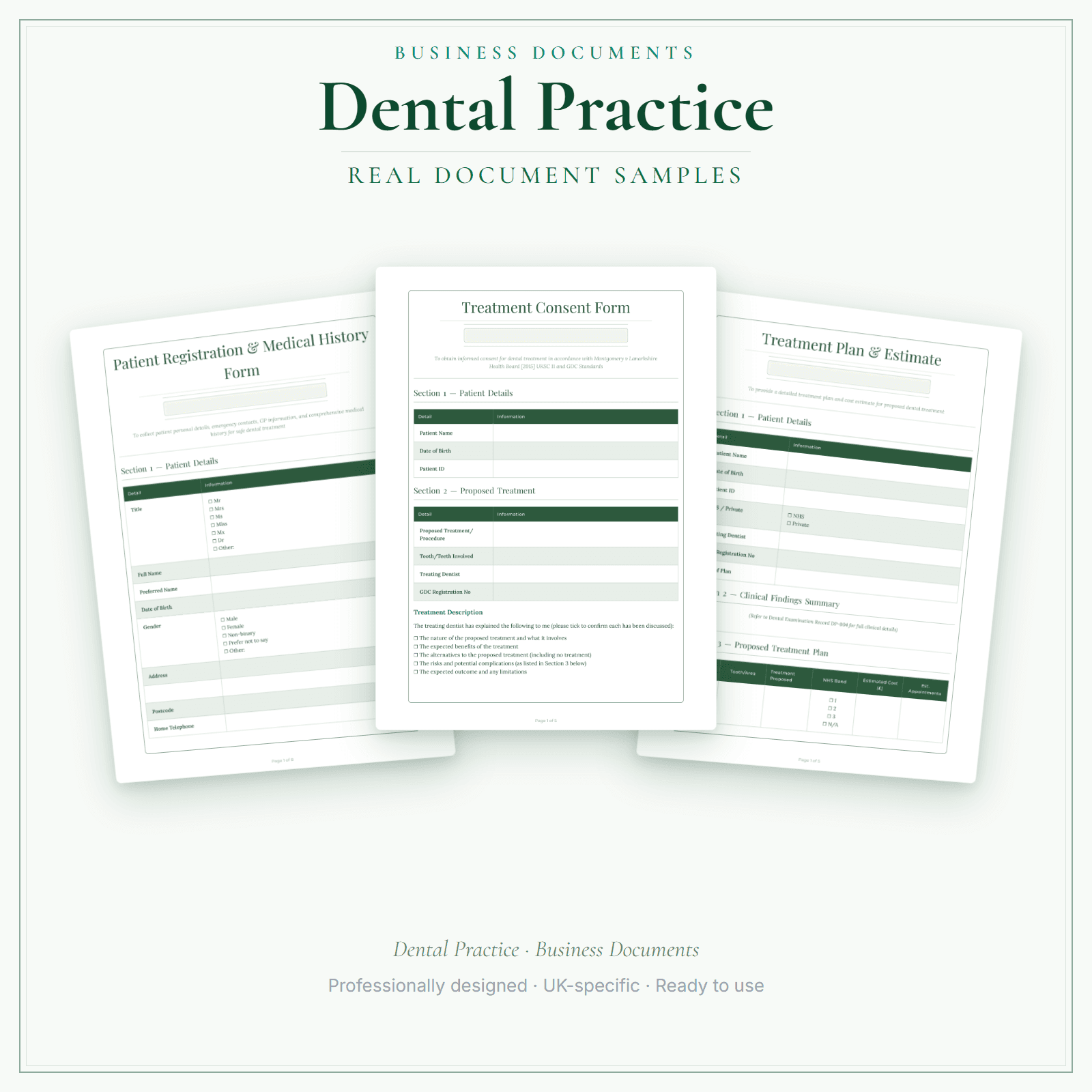 Dental Practice — Business Documents — Premium sample pages preview