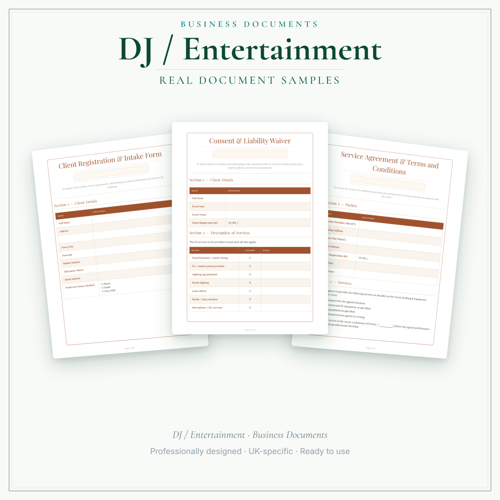 DJ / Entertainment — Business Documents — Premium sample pages preview