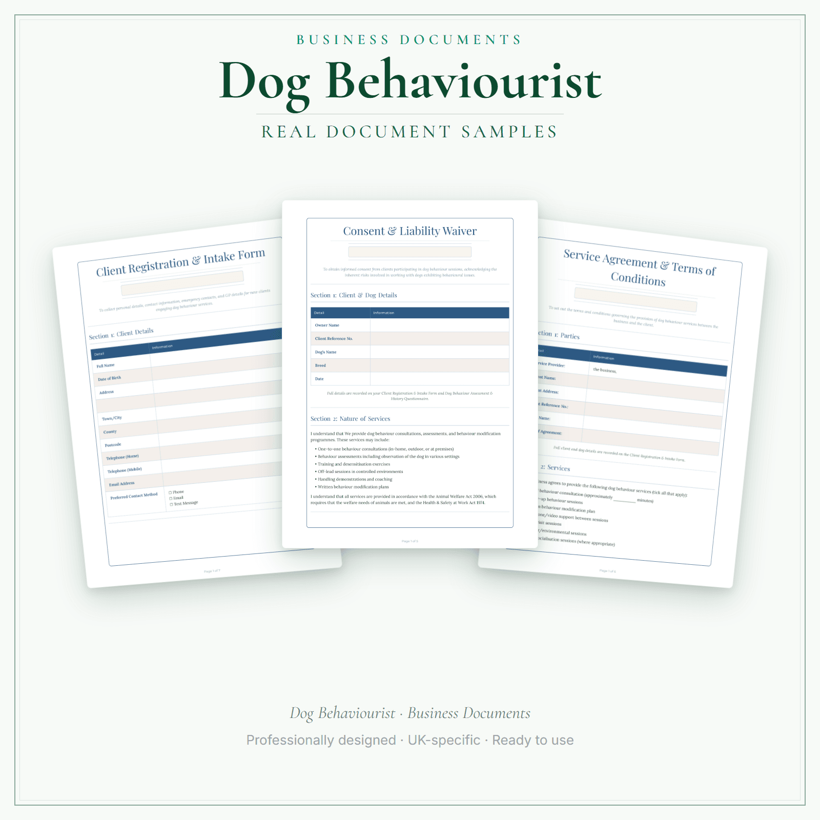 Dog Behaviourist — Business Documents — Premium sample pages preview