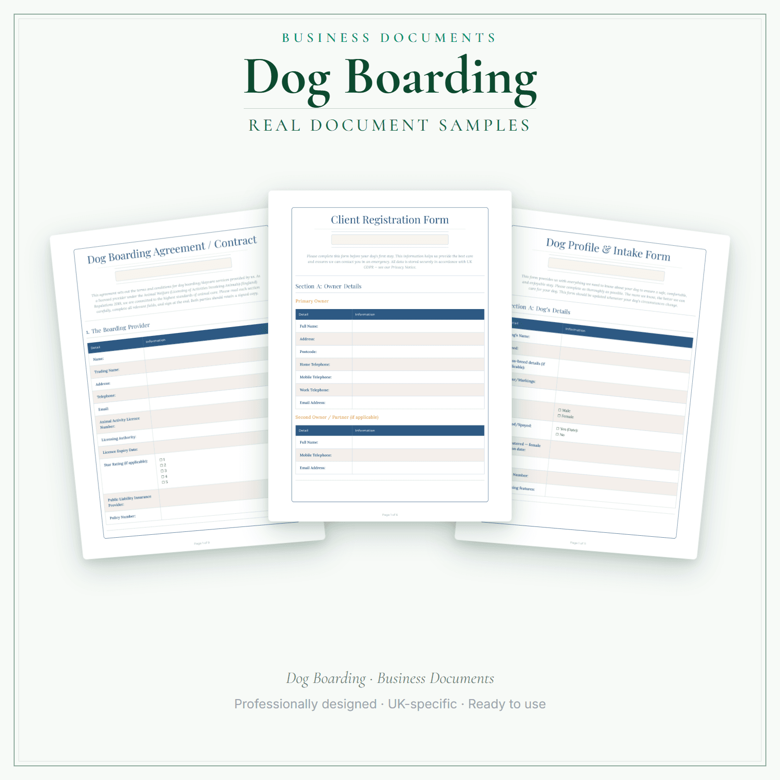 Dog Boarding — Business Documents — Premium sample pages preview