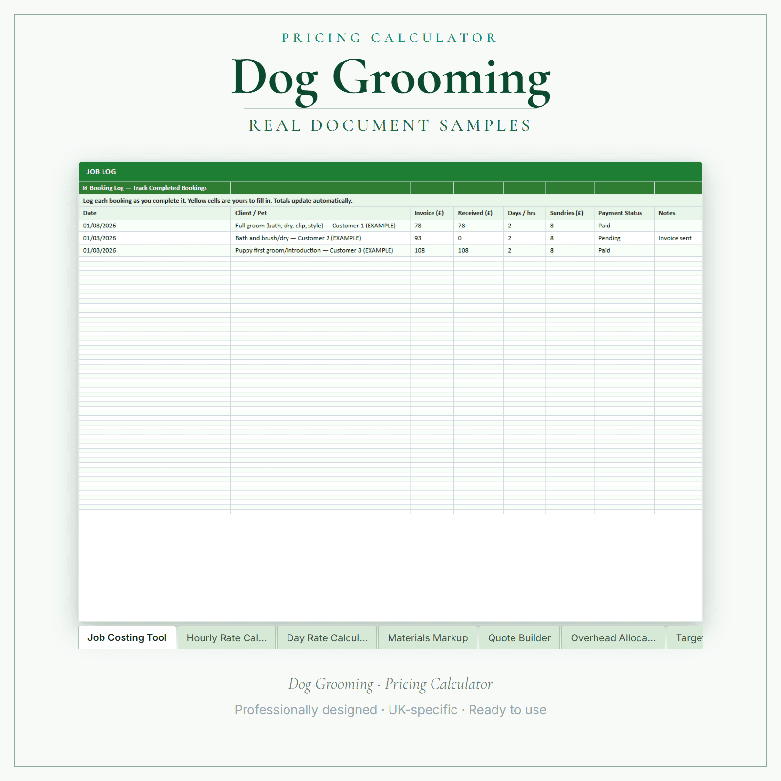 Dog Grooming — Pricing Calculator — Premium sample pages preview