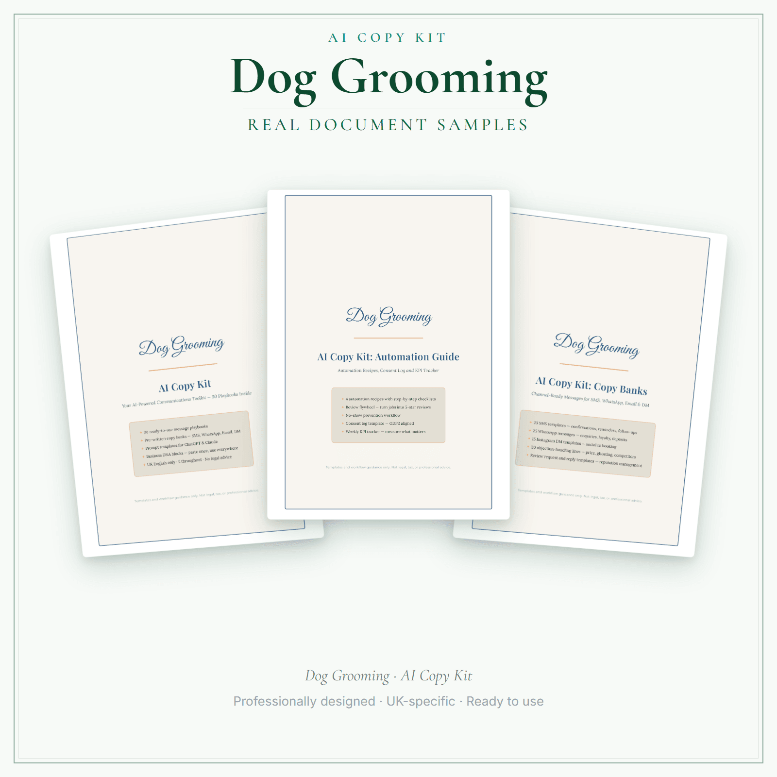 Dog Grooming — AI Copy Kit sample pages preview