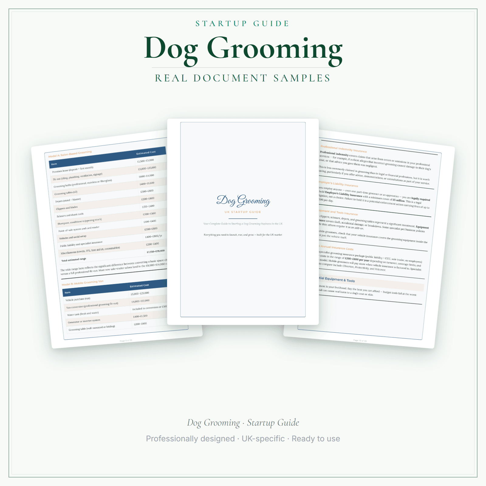 Dog Grooming — Startup Guide sample pages preview