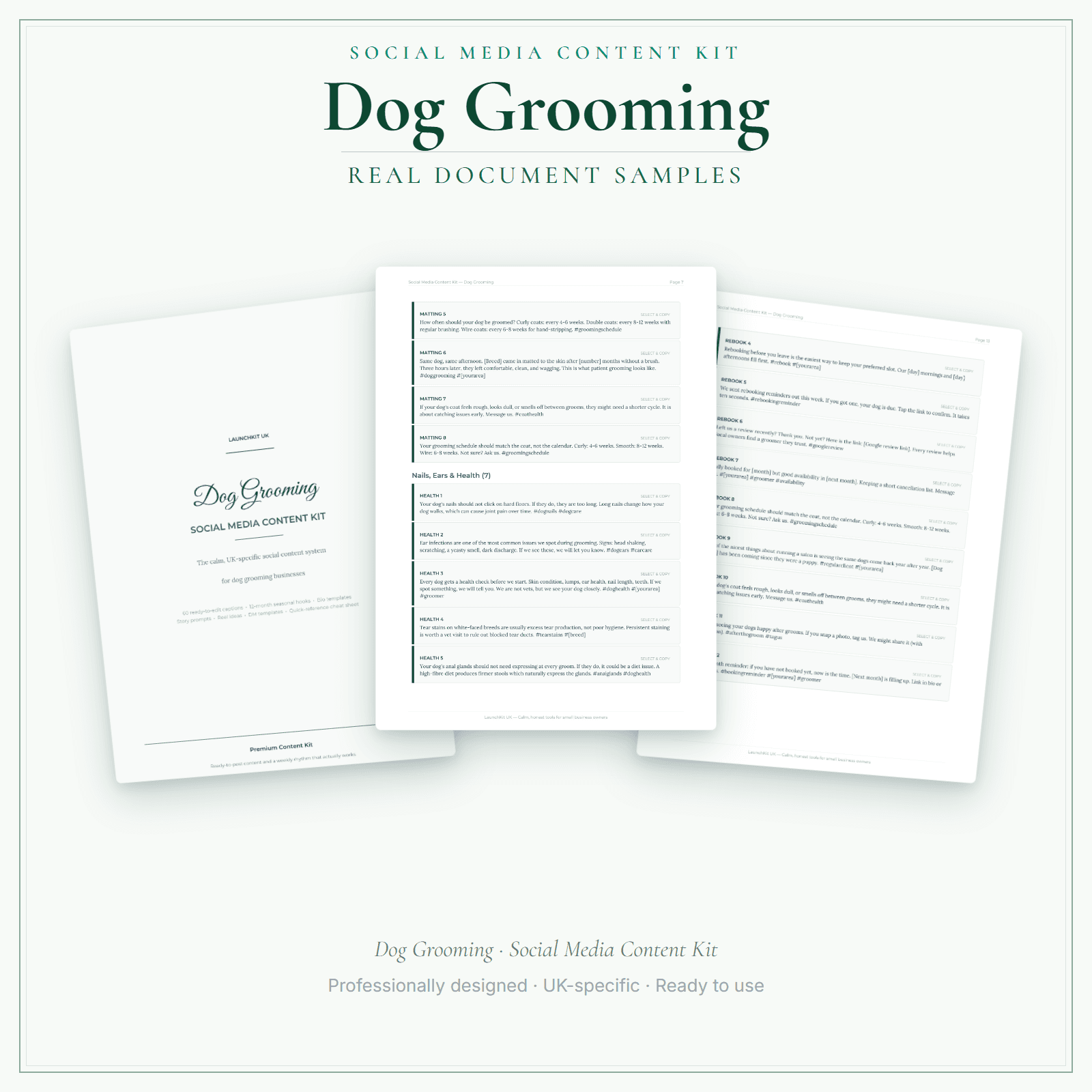 Dog Grooming — Social Media Content Kit sample pages preview