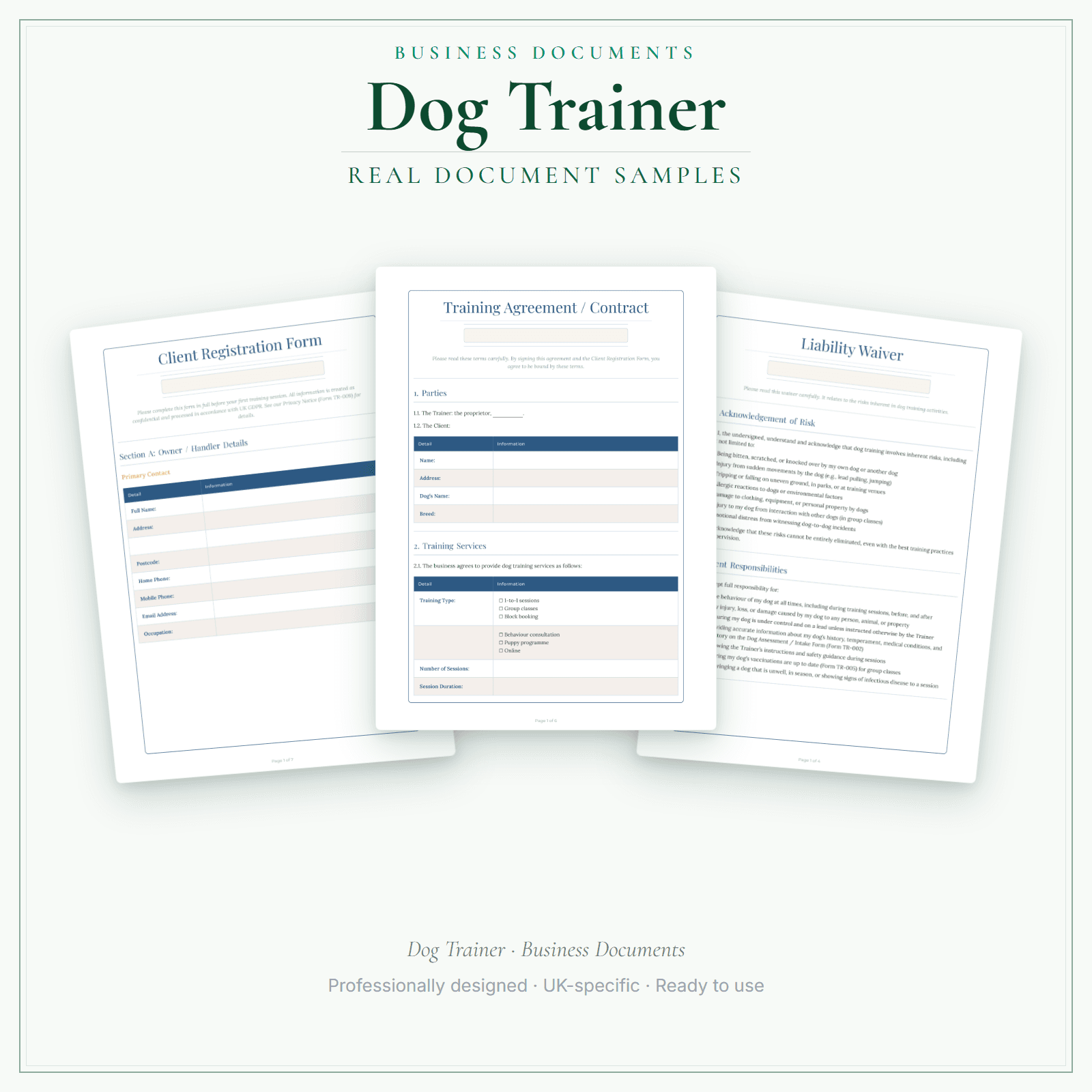 Dog Trainer — Business Documents — Premium sample pages preview