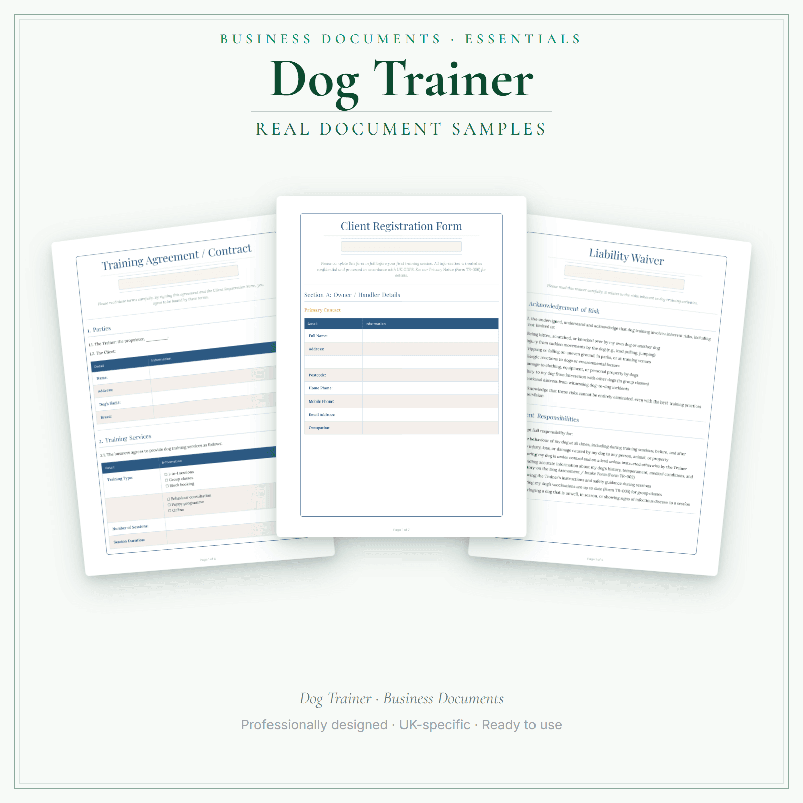 Dog Trainer — Business Documents — Essential sample pages preview