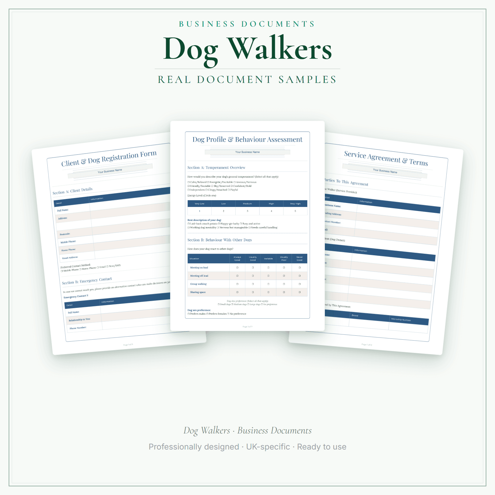 Dog Walkers — Business Documents — Premium sample pages preview