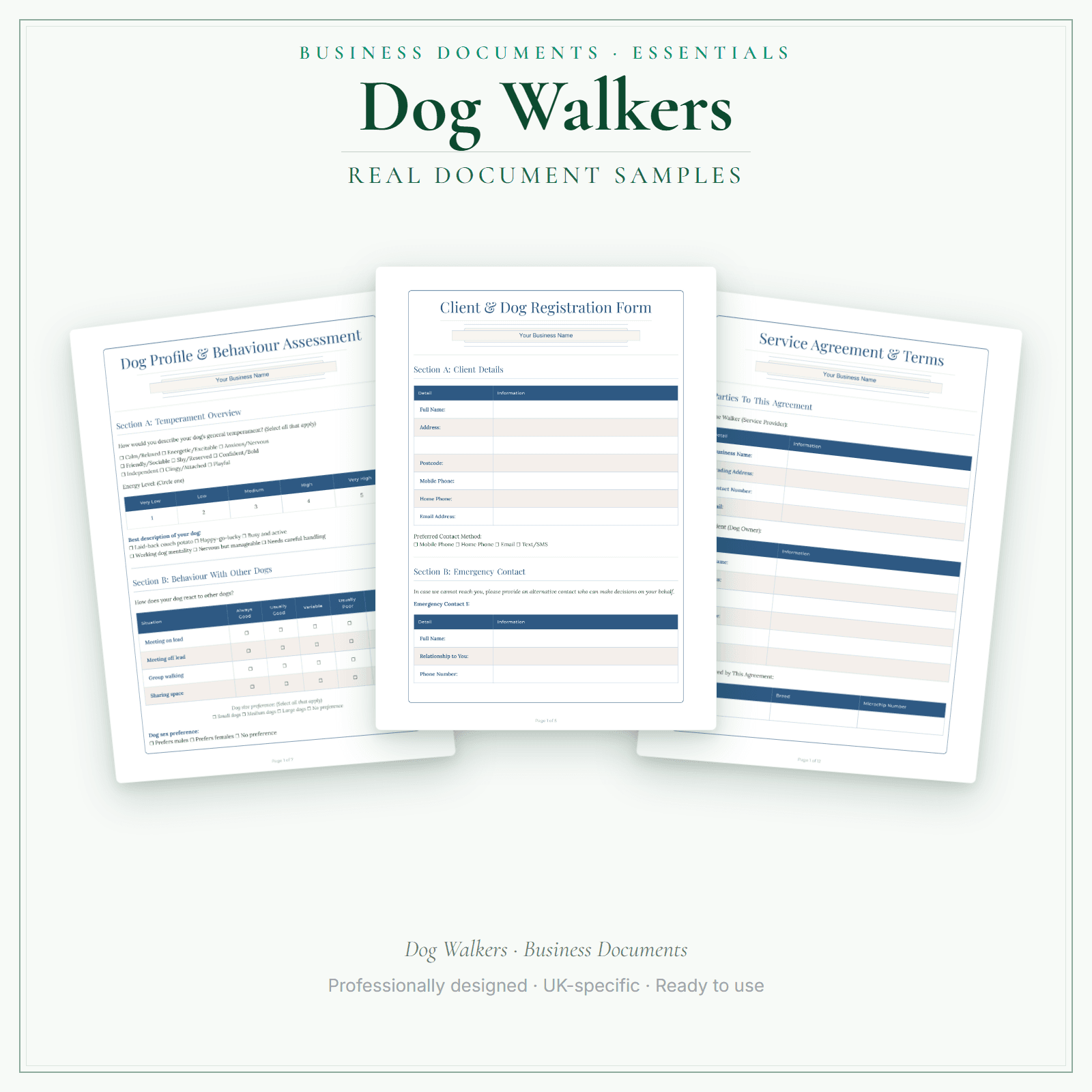 Dog Walkers — Business Documents — Essential sample pages preview