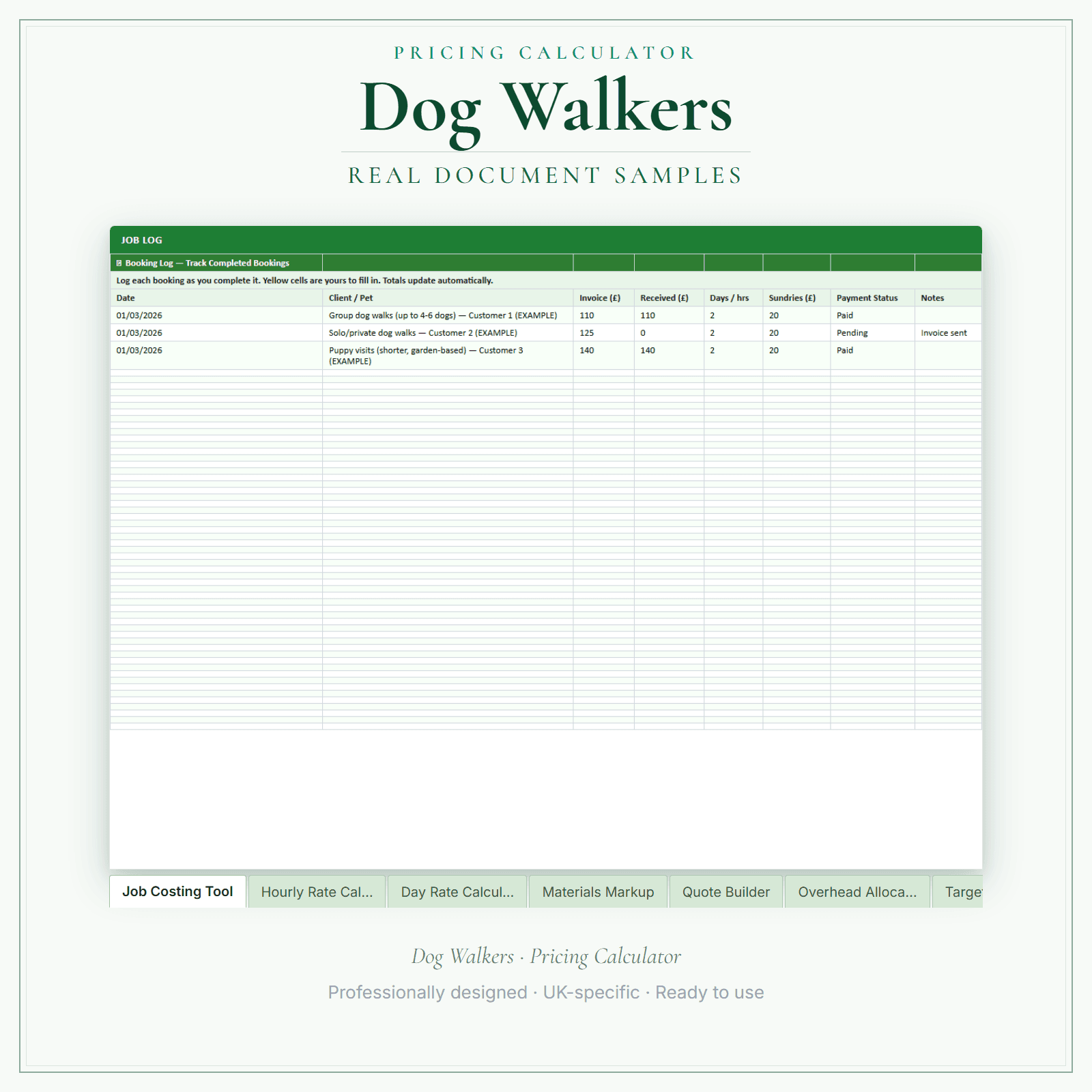 Dog Walkers — Pricing Calculator — Premium sample pages preview