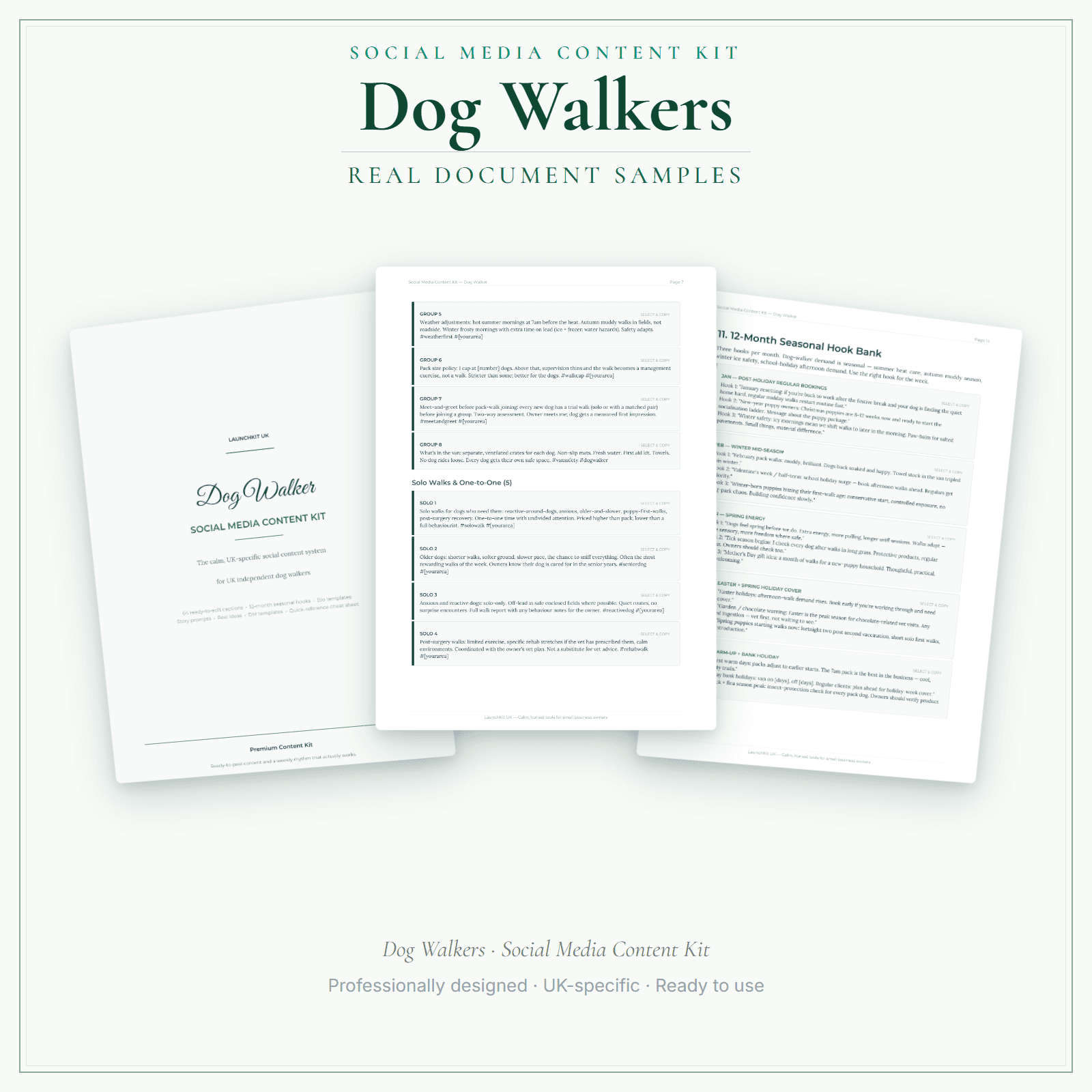 Dog Walkers — Social Media Content Kit sample pages preview