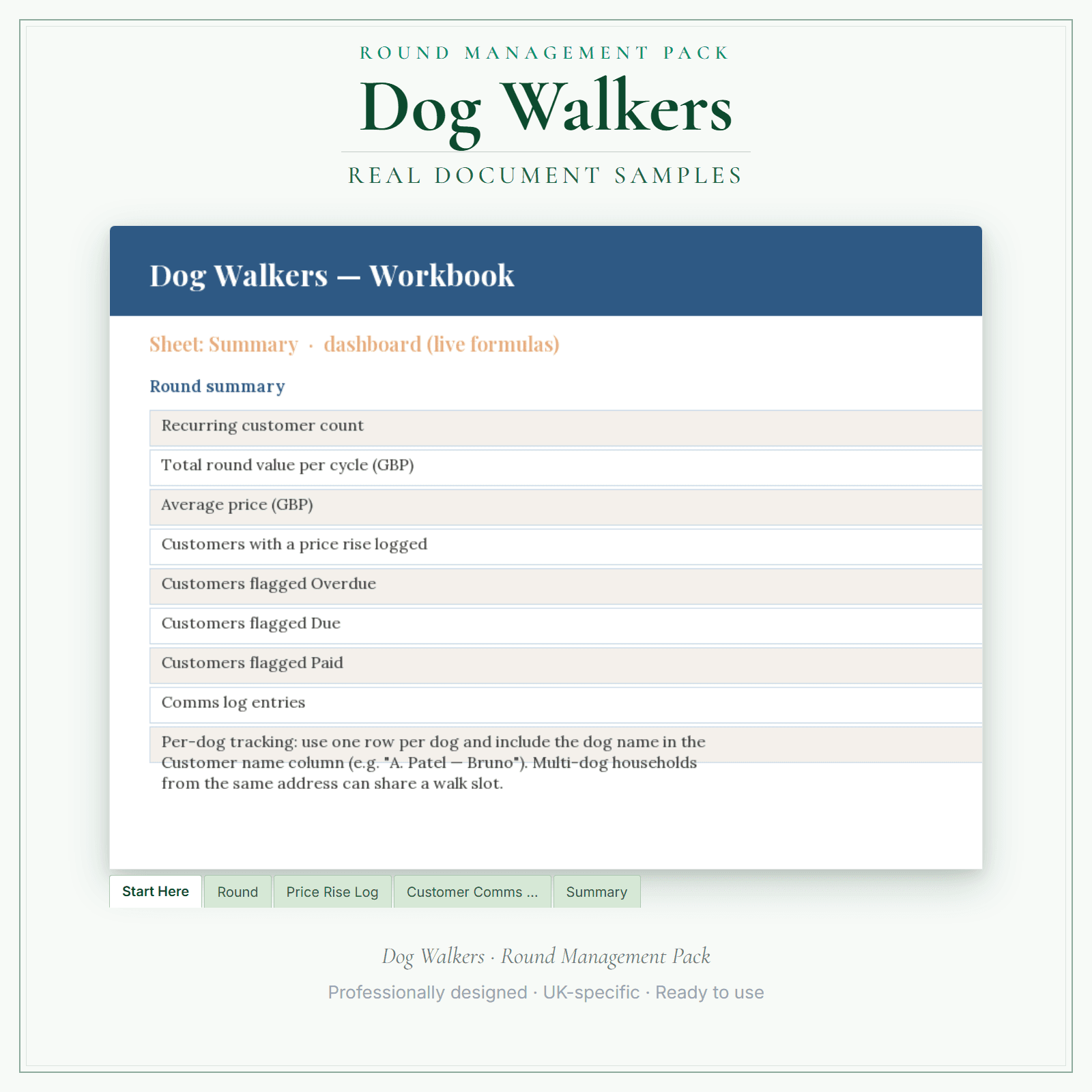 Dog Walkers — Round Management Pack sample pages preview