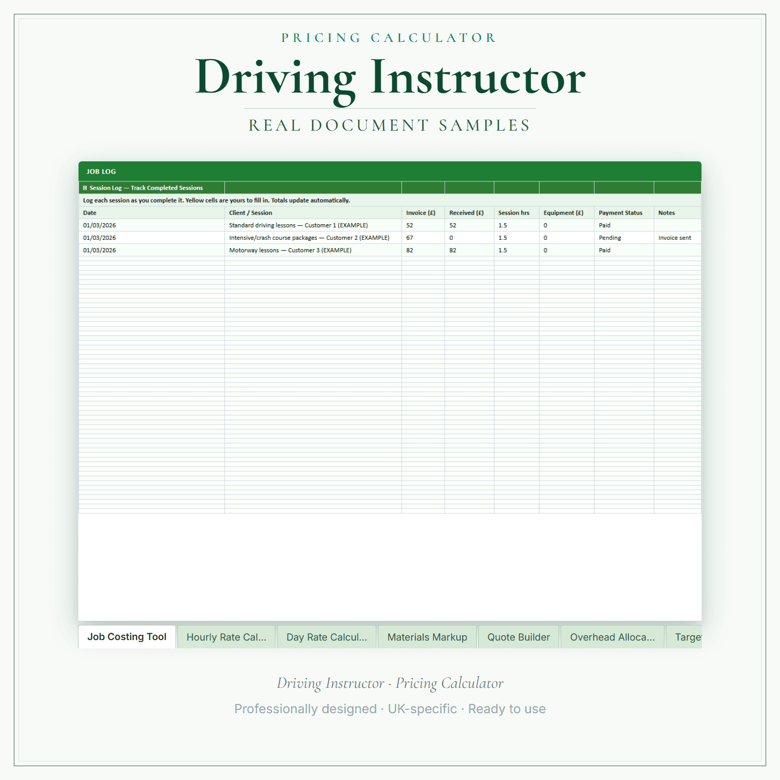 Driving Instructor — Pricing Calculator — Premium sample pages preview