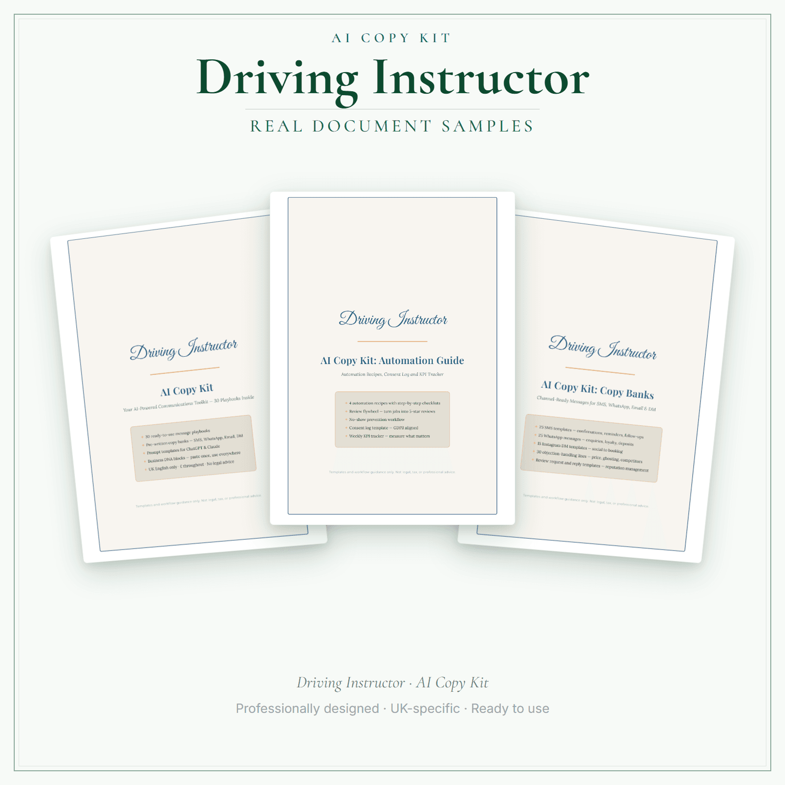 Driving Instructor — AI Copy Kit sample pages preview