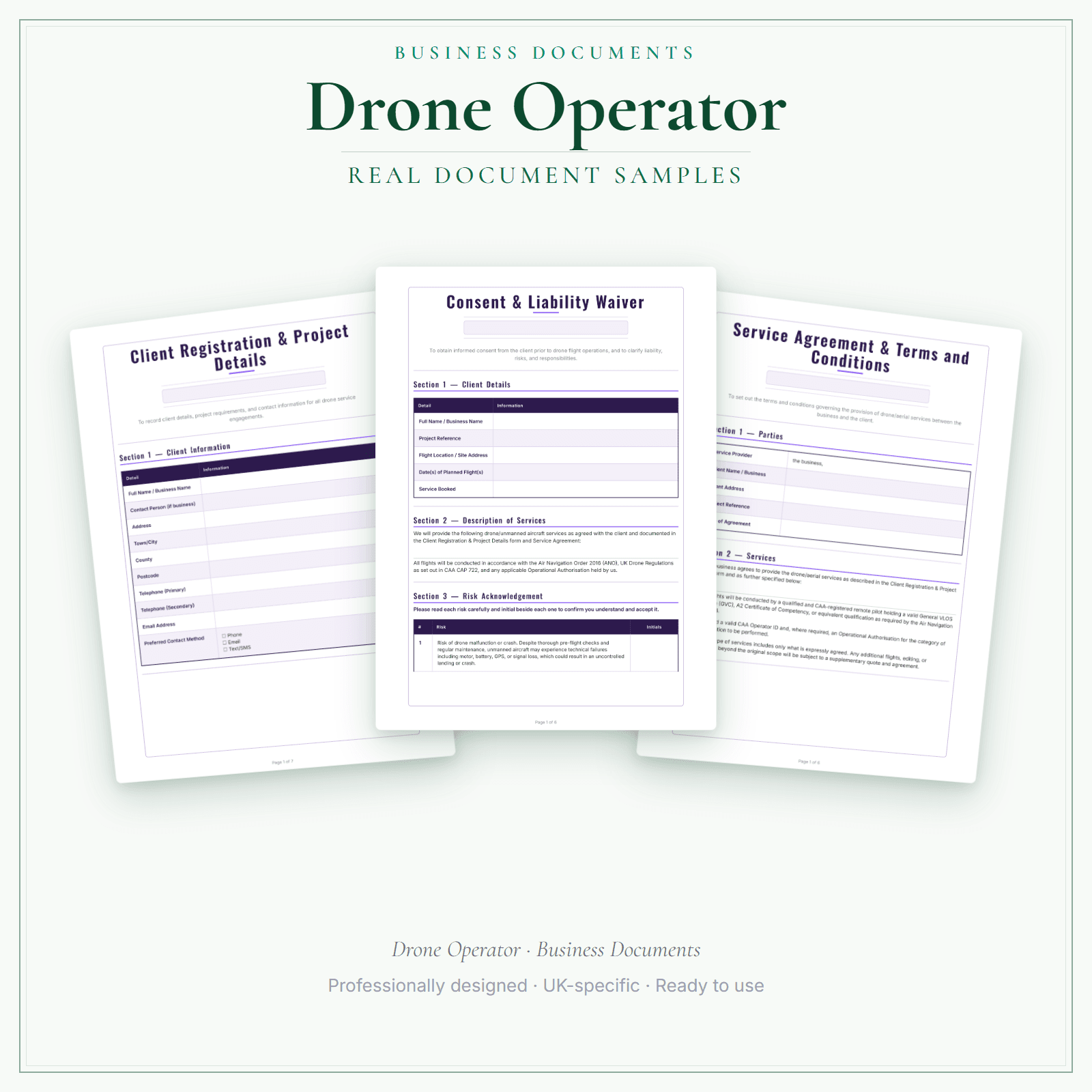Drone Operator — Business Documents — Premium sample pages preview