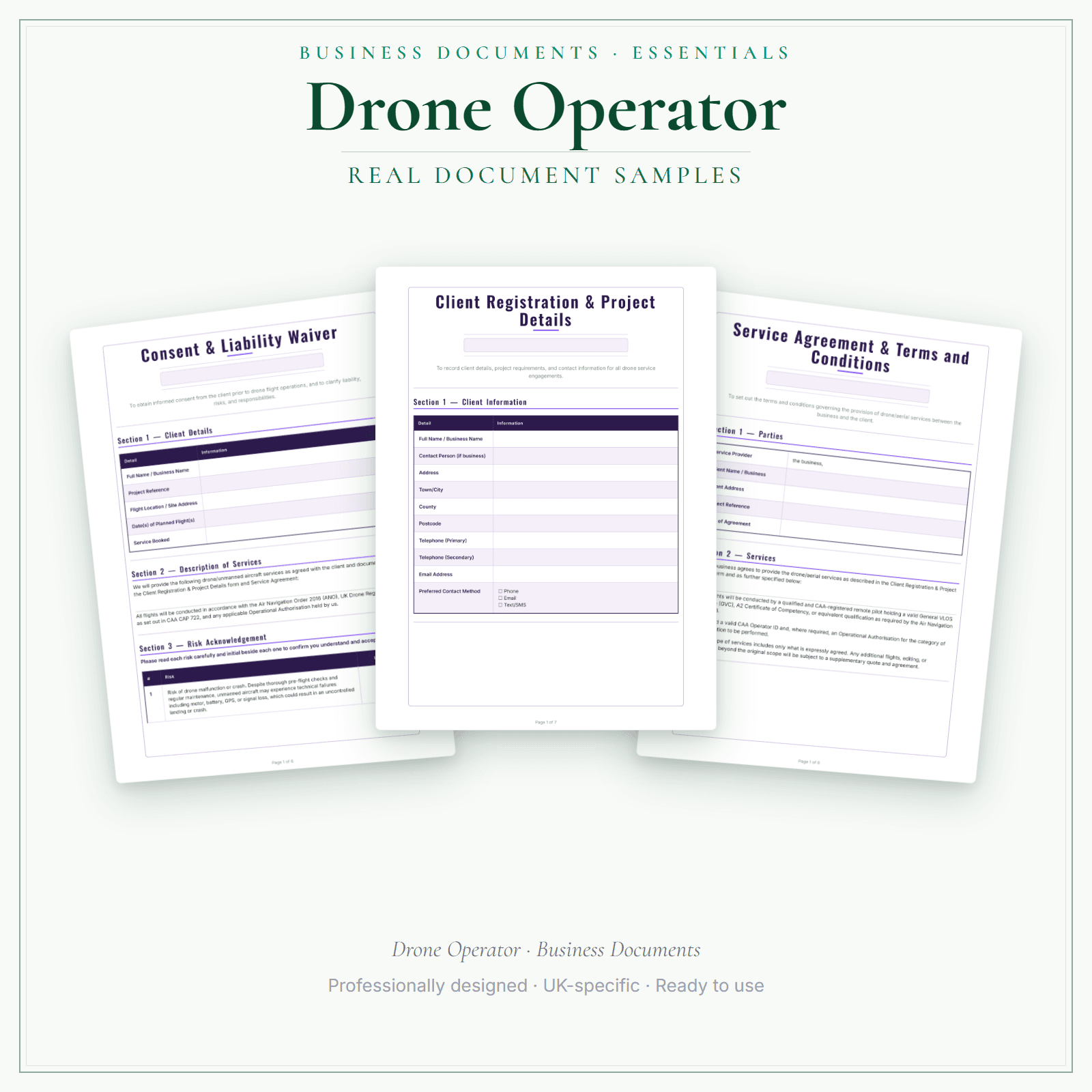 Drone Operator — Business Documents — Essential sample pages preview