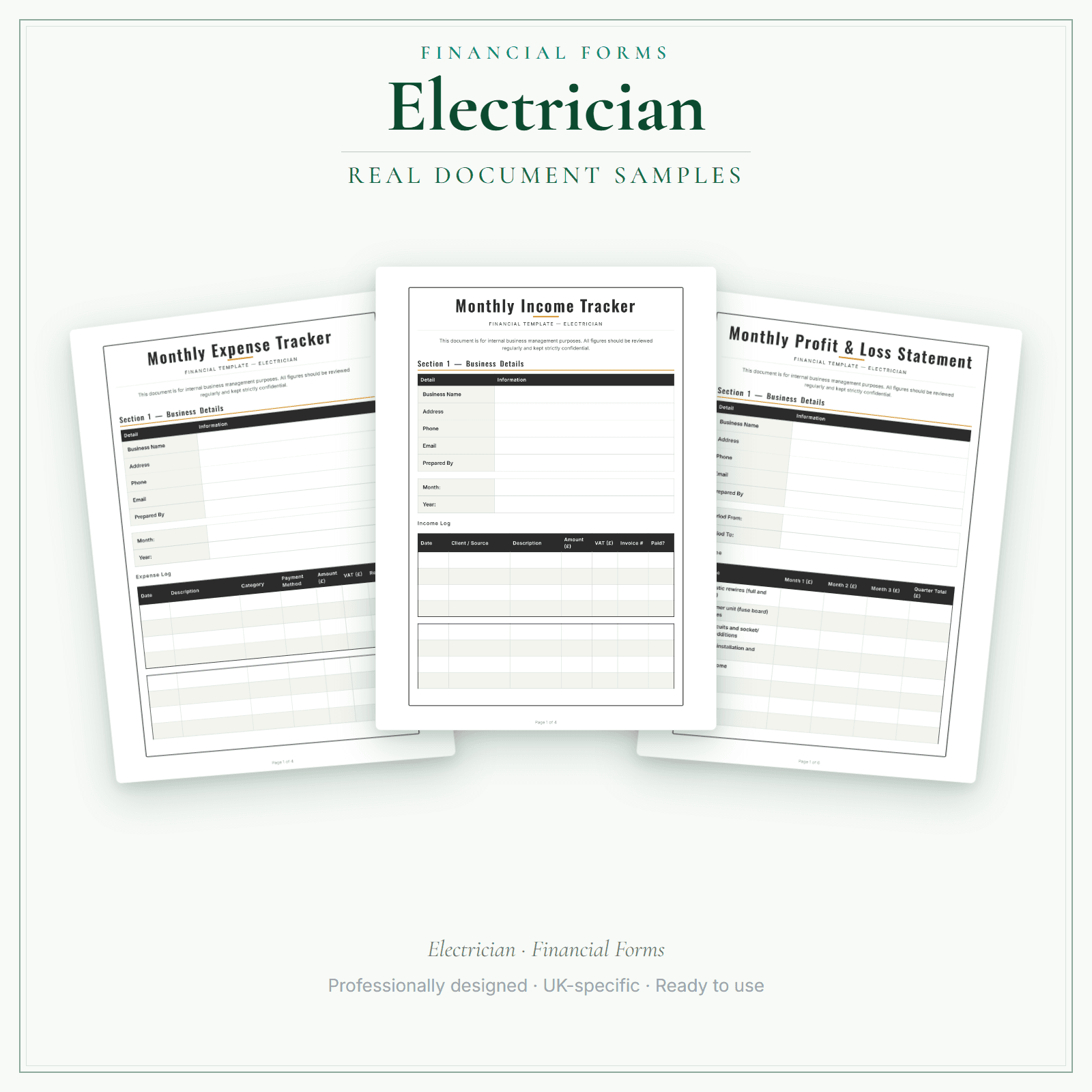 Electrician — Financial Forms Bundle — Premium sample pages preview