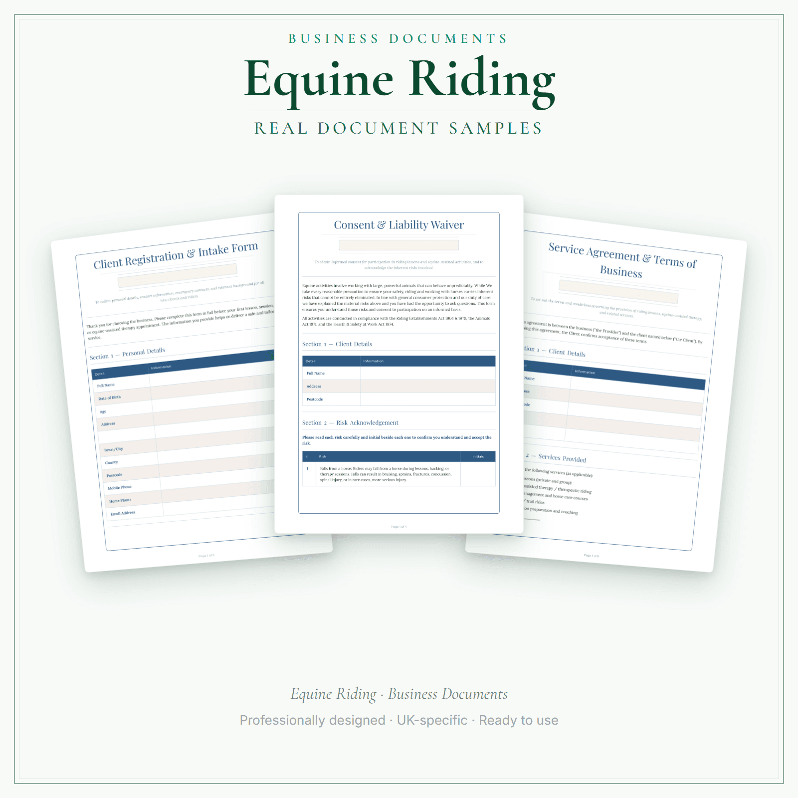Equine Riding — Business Documents — Premium sample pages preview