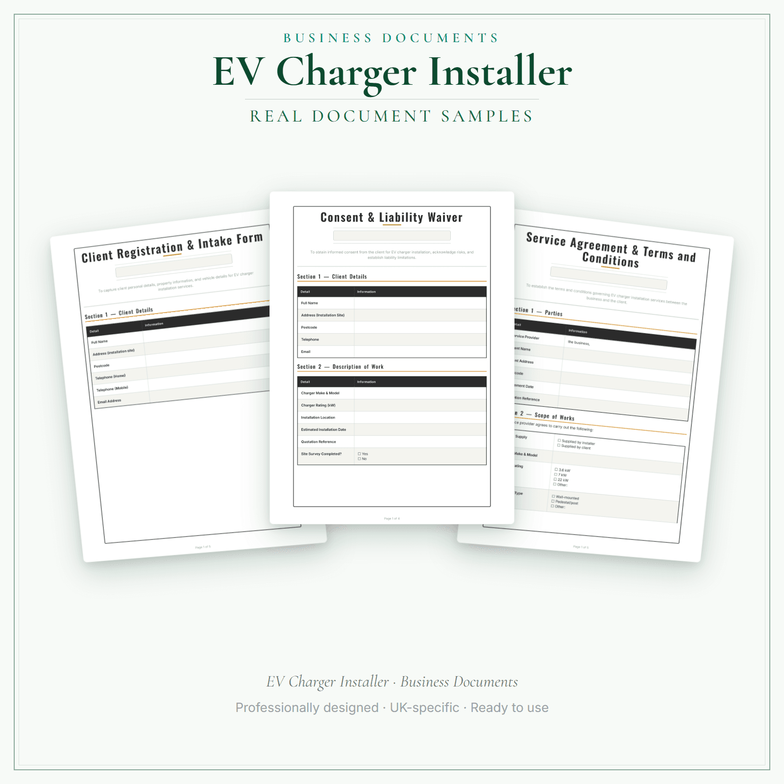 EV Charger Installer — Business Documents — Premium sample pages preview