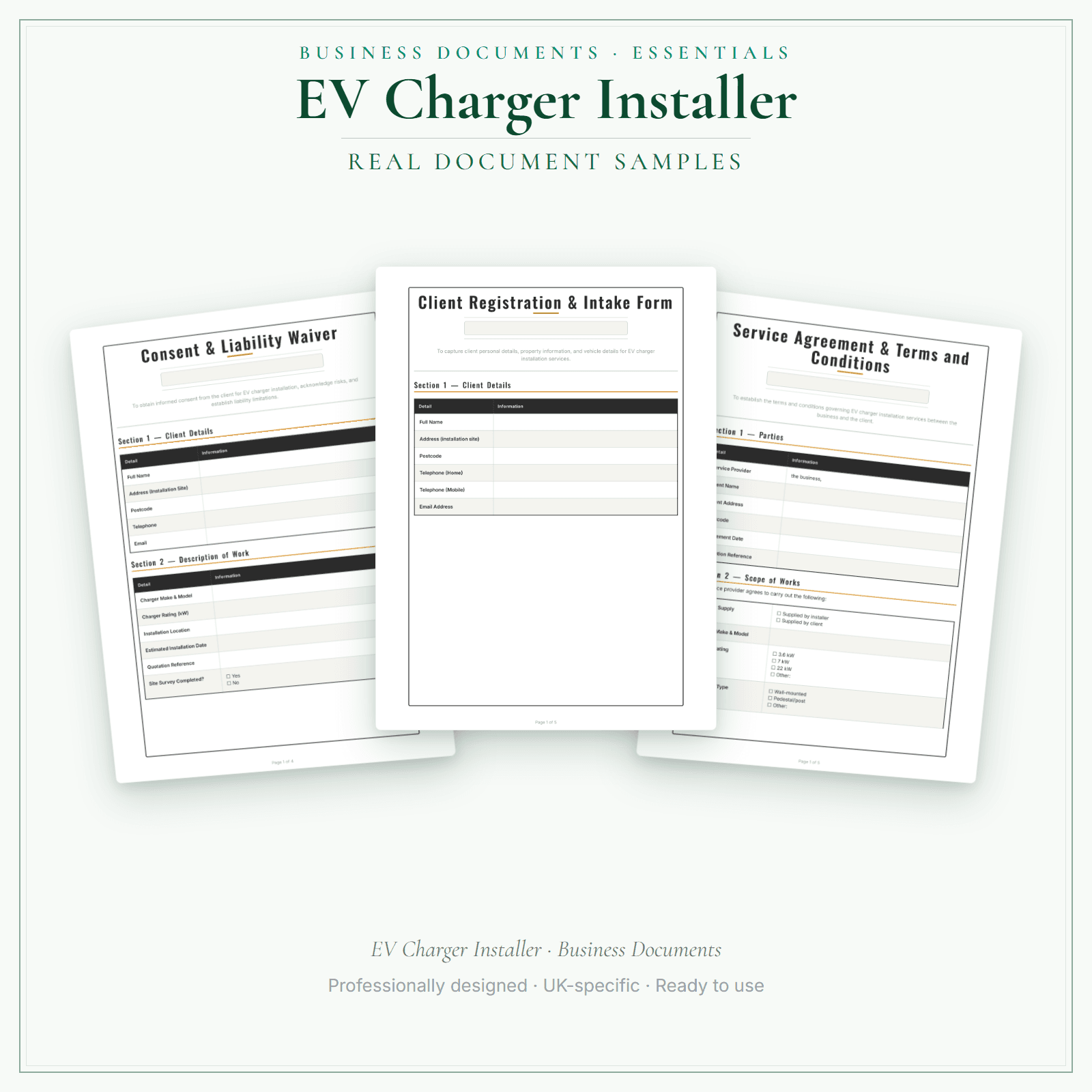 EV Charger Installer — Business Documents — Essential sample pages preview