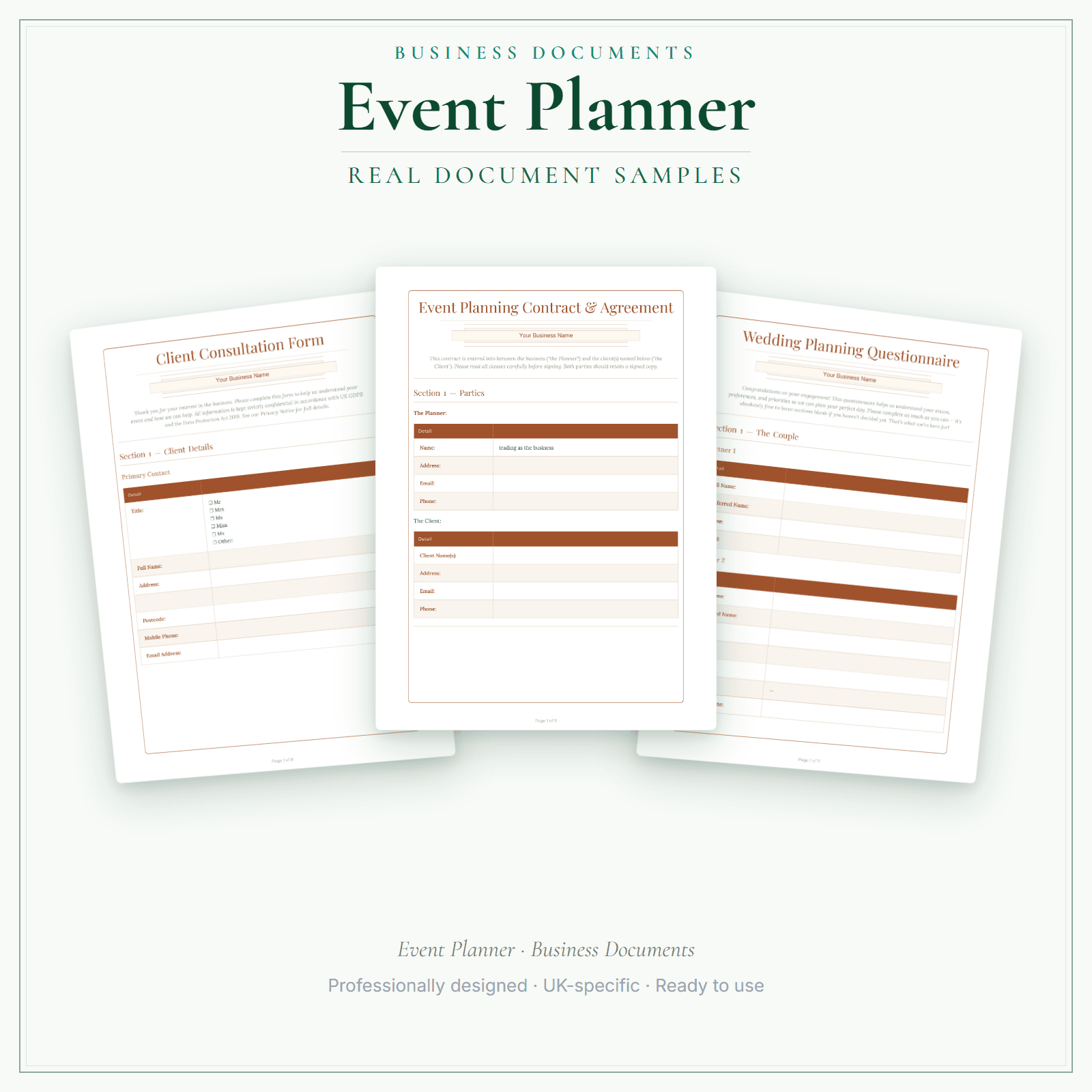 Event Planner — Business Documents — Premium sample pages preview