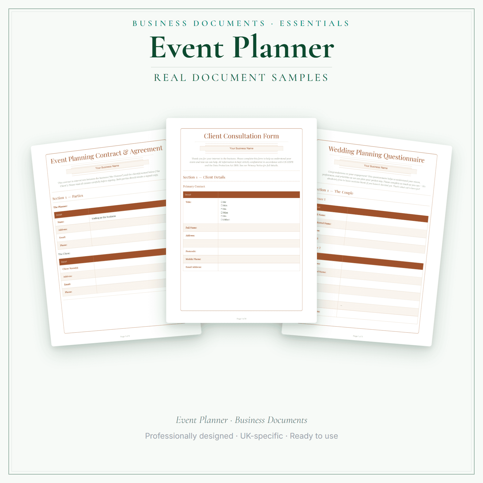Event Planner — Business Documents — Essential sample pages preview